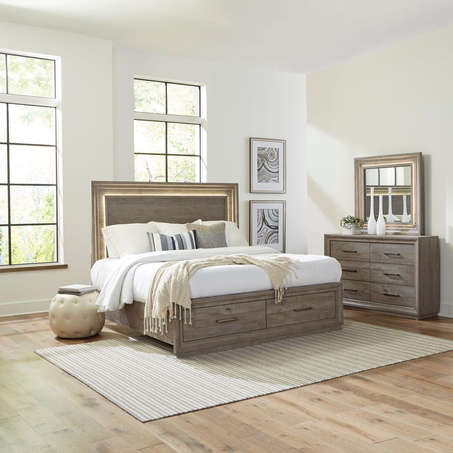 Transitional Storage Bedroom Set Horizons (272-BR) 272-BR-QSBDM in Gray 