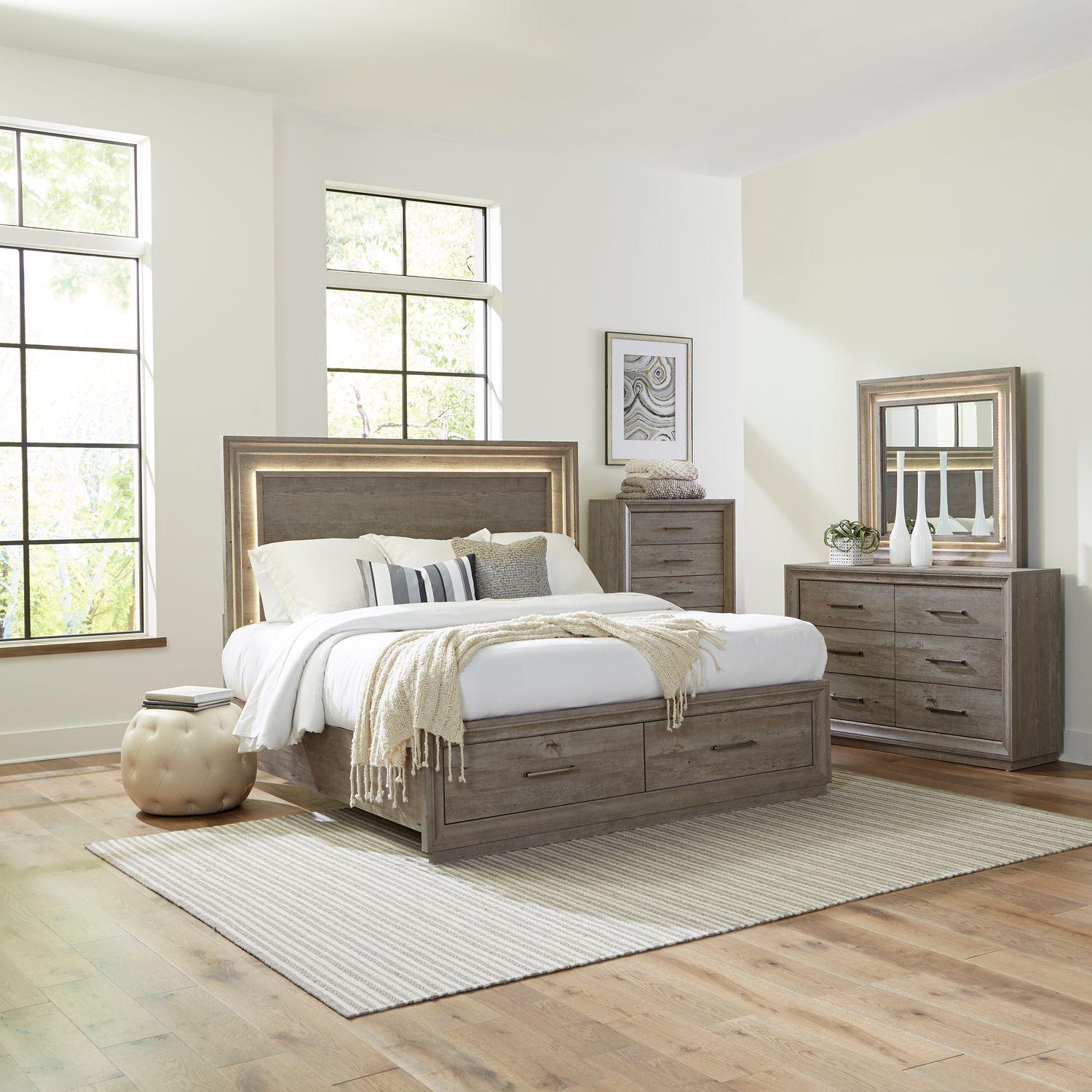 Transitional Storage Bedroom Set Horizons (272-BR) 272-BR-QSBDMC in Gray 
