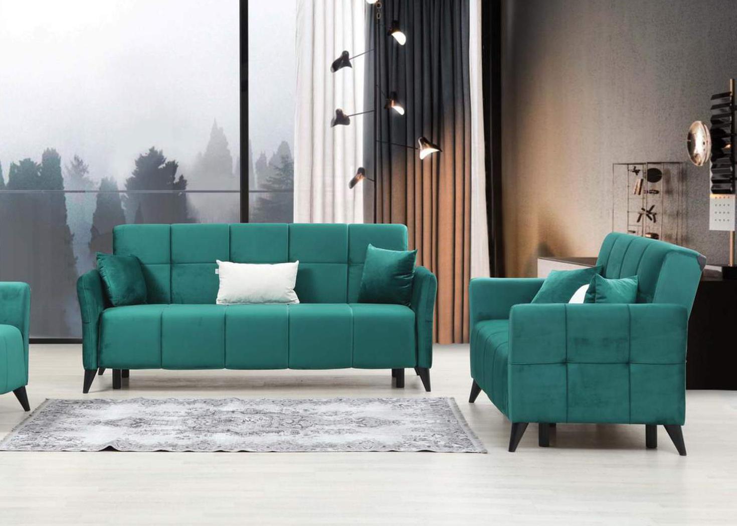 Contemporary Sofa and Loveseat Angel ANGL-GRN-S-Set-2 in Green Fabric