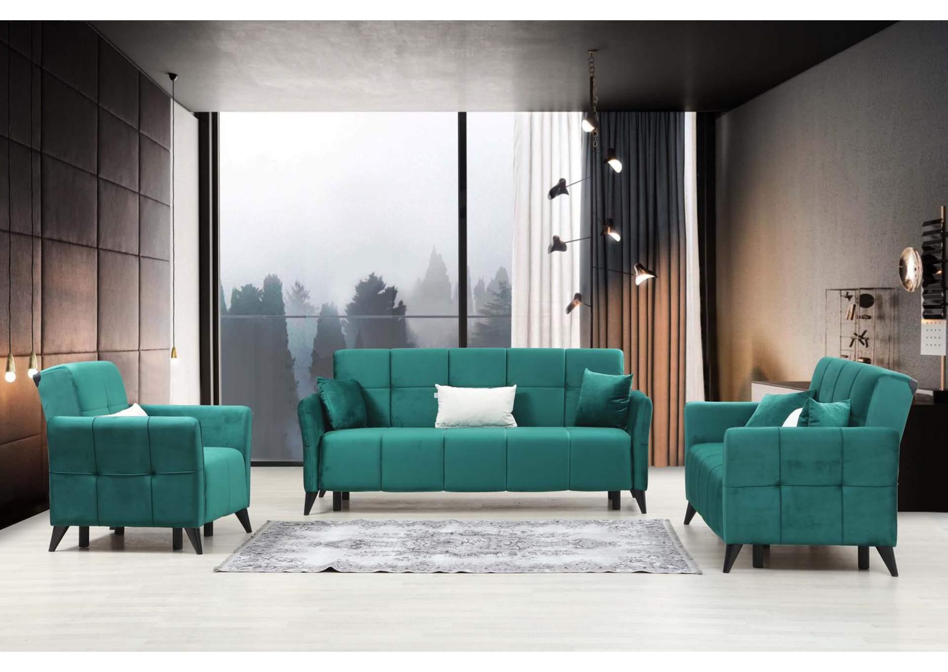 Contemporary Sofa Loveseat and Chair Set Angel ANGL-GRN-S-Set-3 in Green Fabric