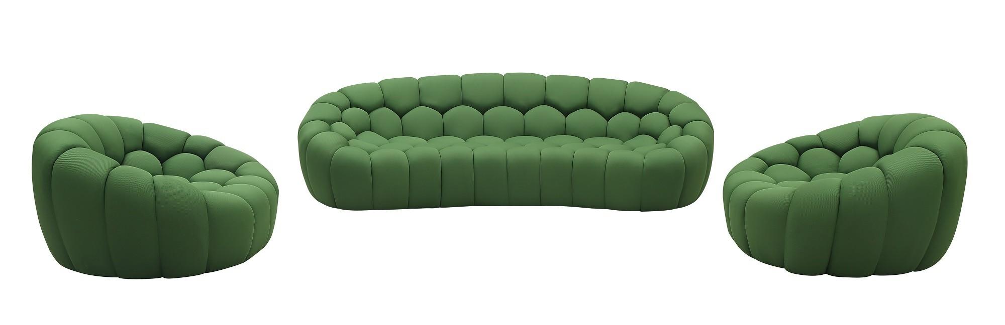 

    
Green Fabric Rounded Shape Sofa Set 3Pcs Contemporary J&M Fantasy
