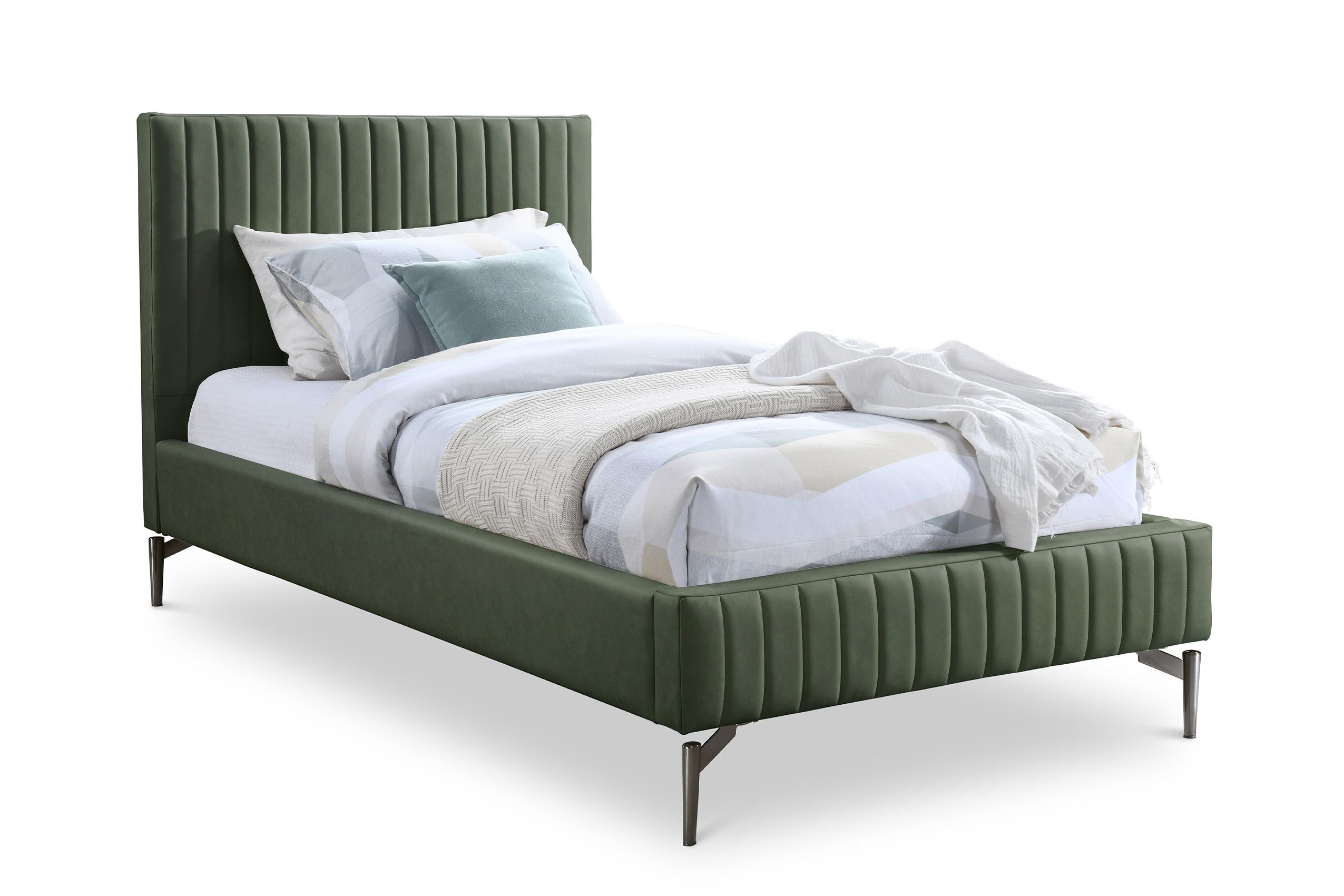 

    
Green Faux Leather Channel Tufted Twin Bed GalloGreen-T Meridian Modern

