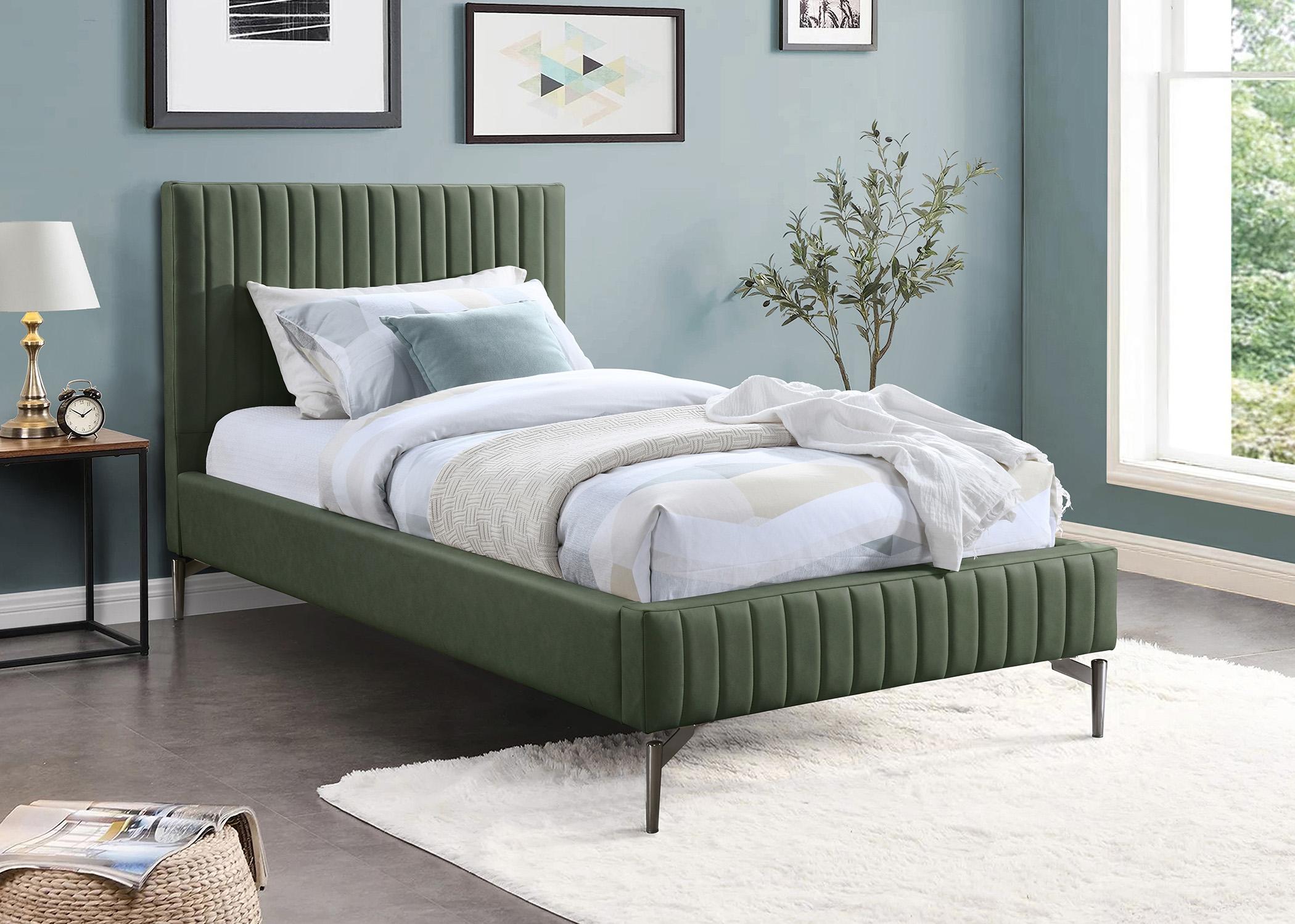 

    
Green Faux Leather Channel Tufted Twin Bed GalloGreen-T Meridian Modern
