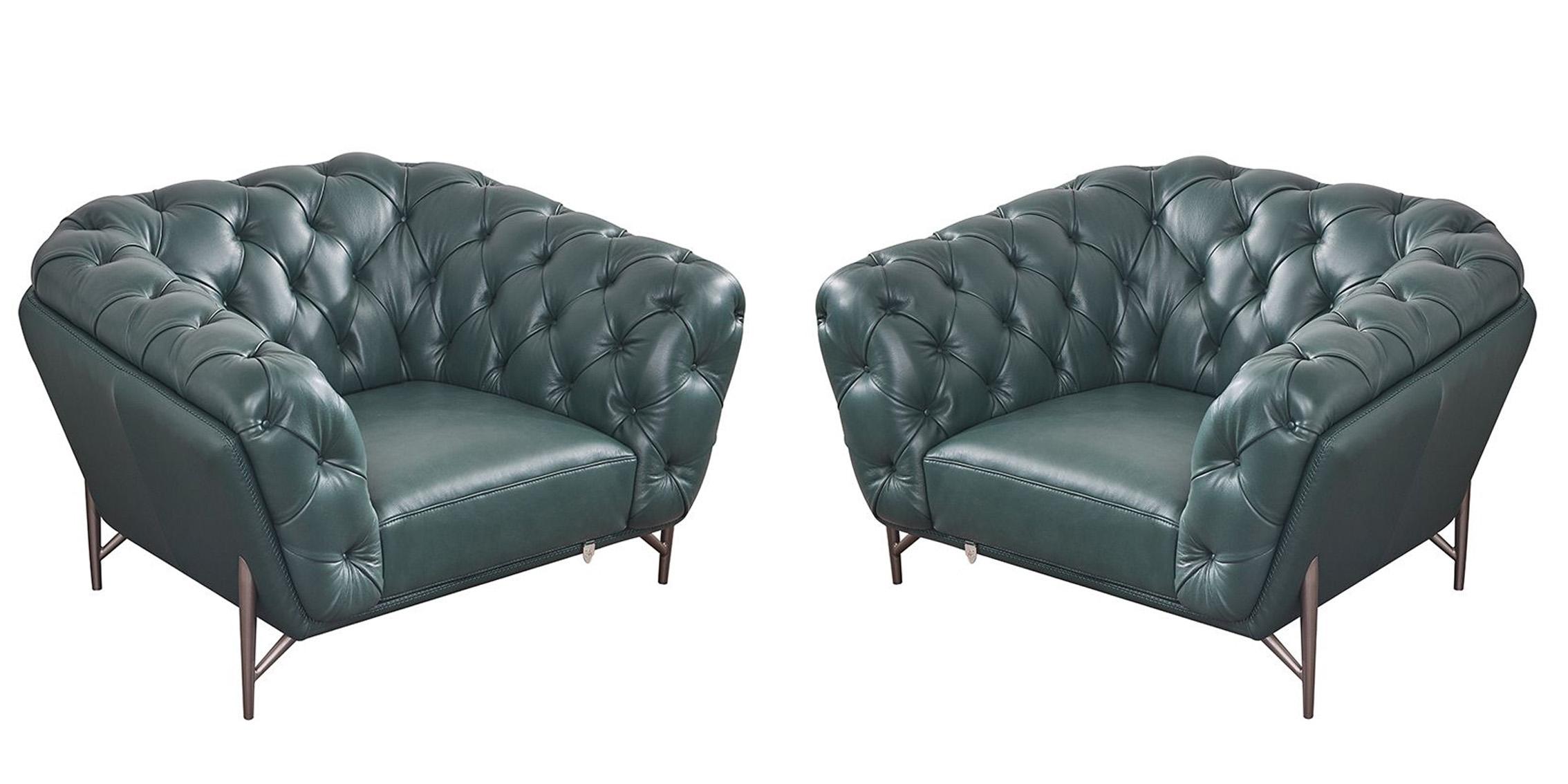Classic Chair Set EK8009-DGN-CHR-Set EK8009-DGN-CHR-Set-2 in Green Leather