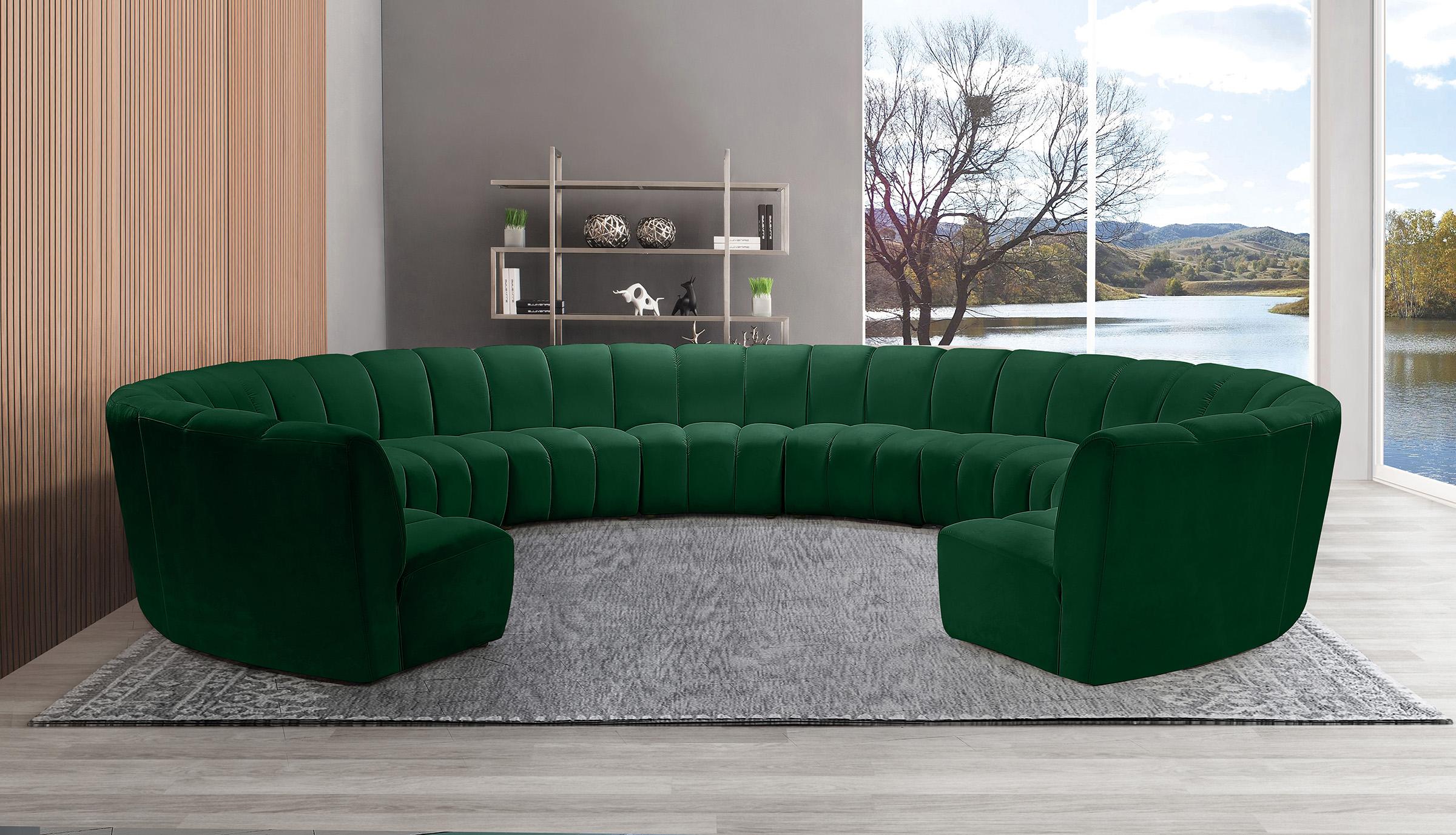 

    
Green Velvet Modular Sectional Sofa INFINITY 638Green-11PC Meridian Modern
