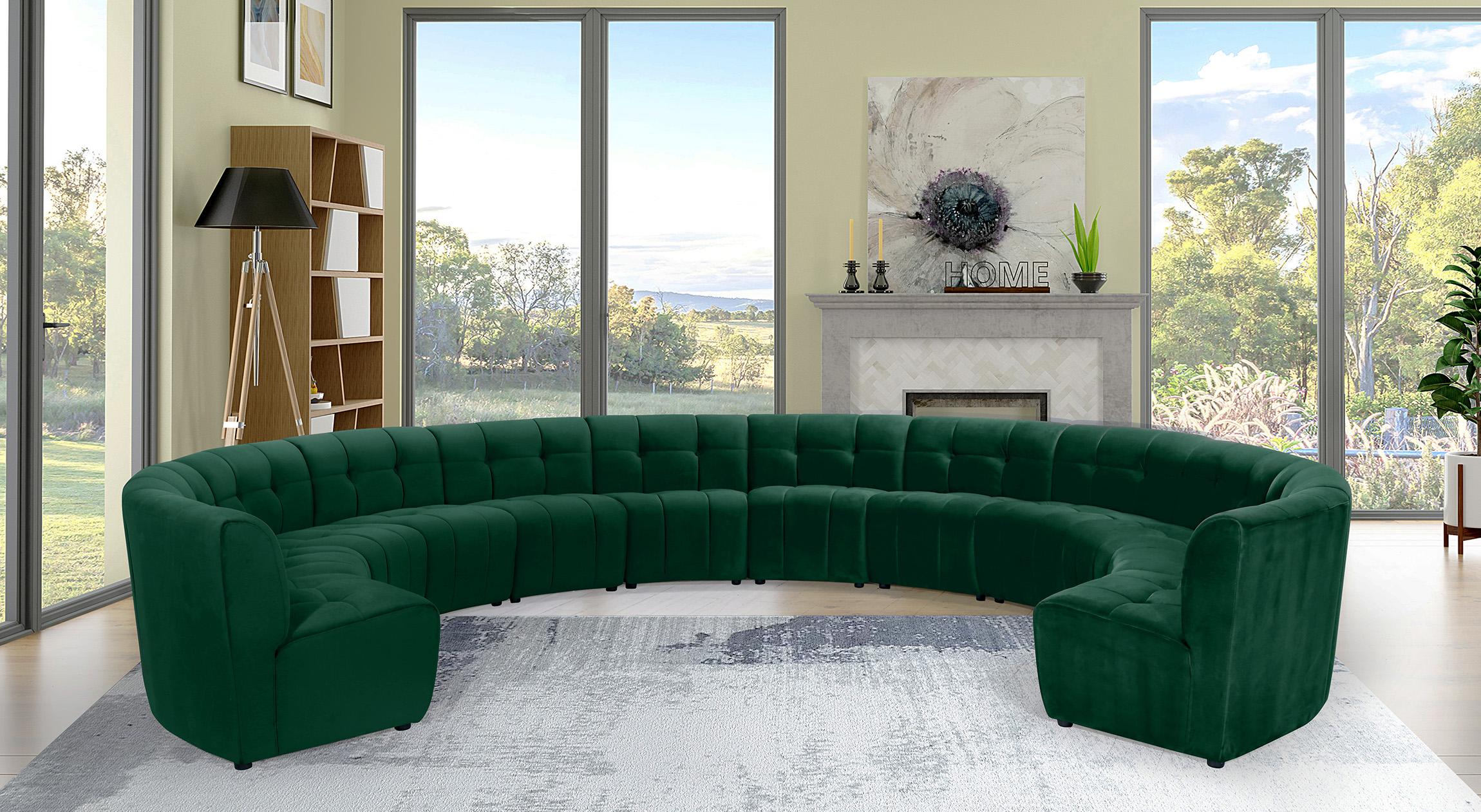 

    
GREEN Velvet Modular Sectional Sofa LIMITLESS 645Green-12PC Meridian Modern
