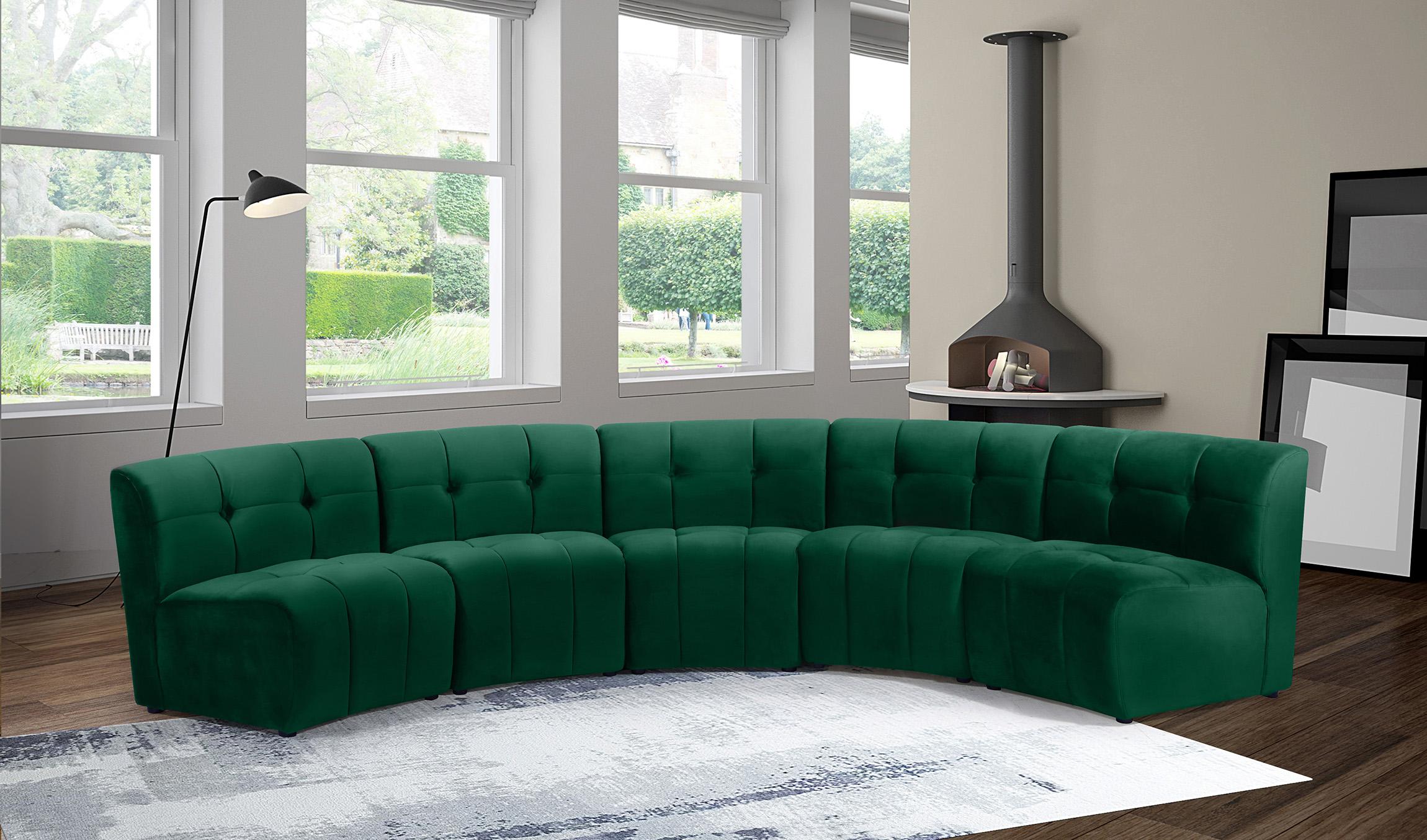 

    
GREEN Velvet Modular Sectional Sofa LIMITLESS 645Green-5PC Meridian Modern
