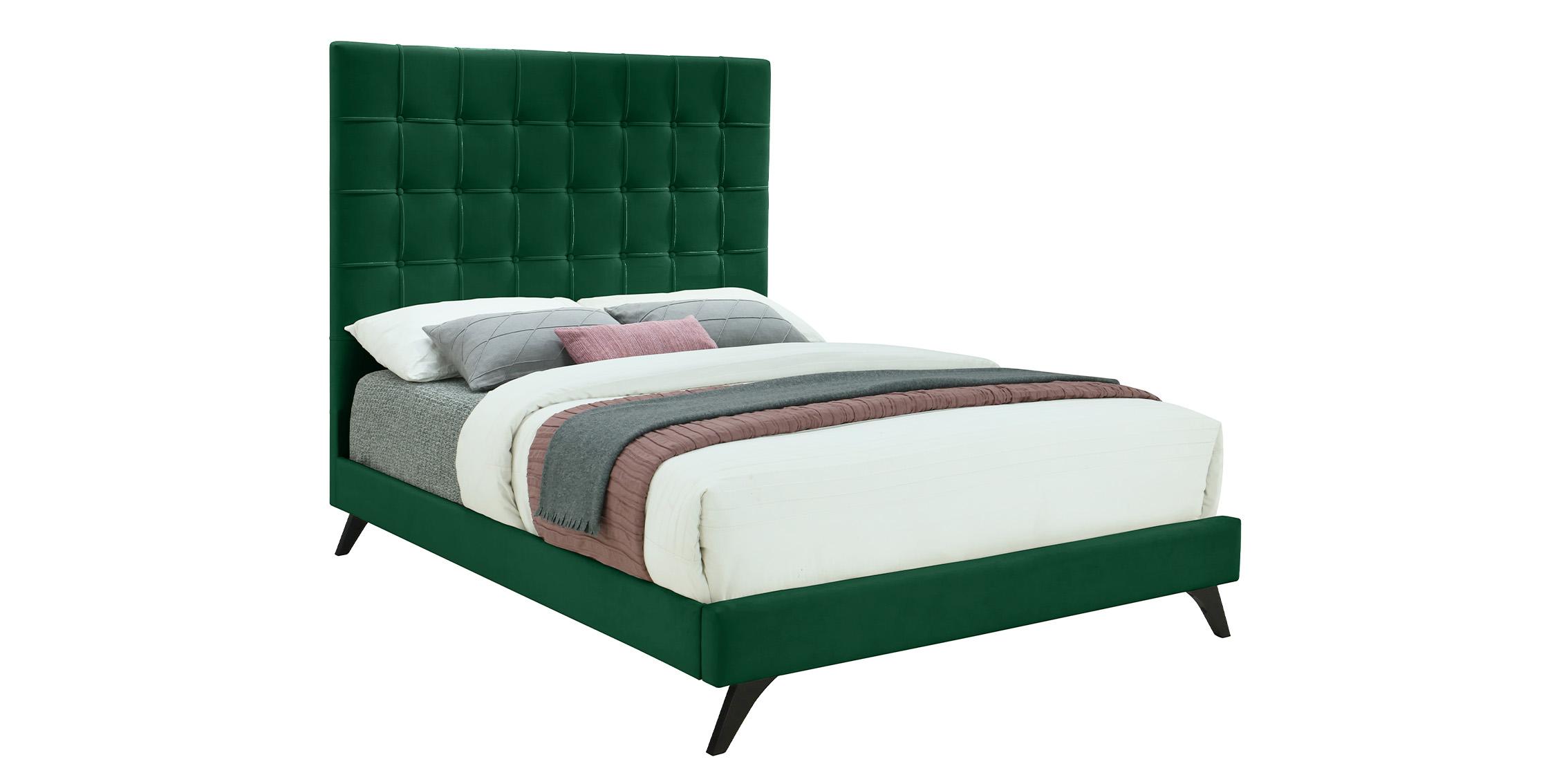 Contemporary, Modern Platform Bed ELLY EllyGreen-F EllyGreen-F in Espresso, Green Fabric