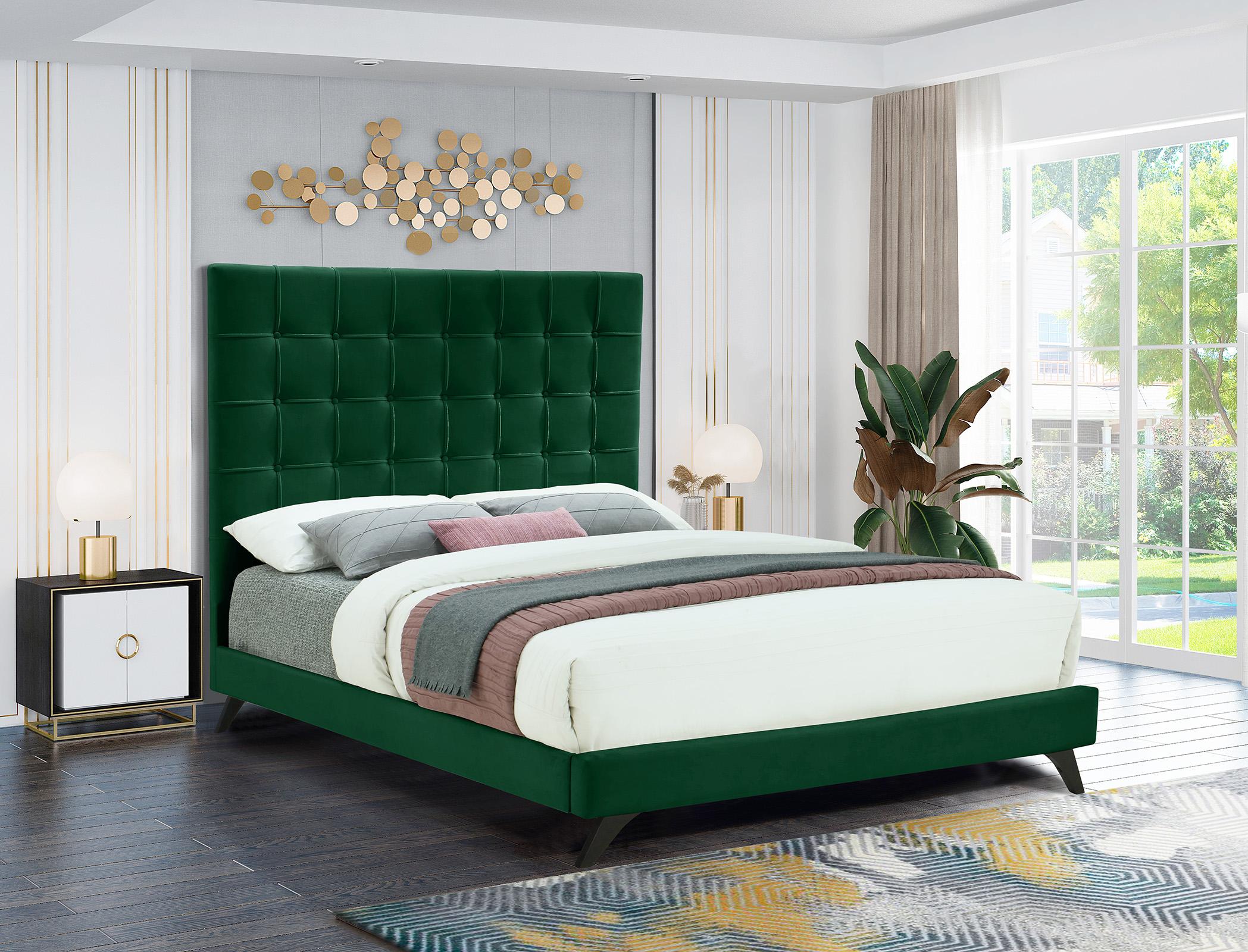 

    
Green Velvet Button Tufted Queen Bed ELLY Green-Q Meridian Modern Contemporary
