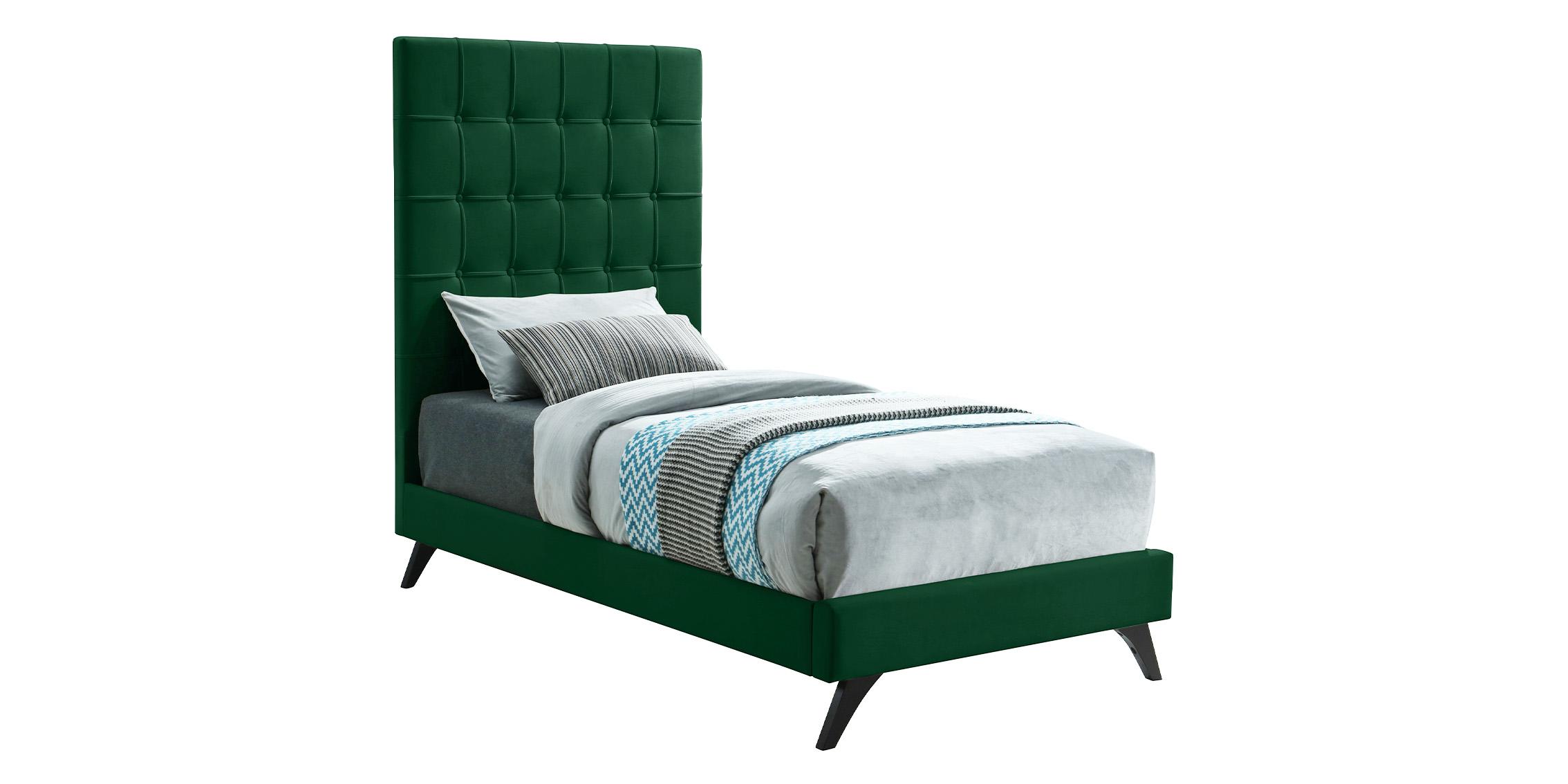 

    
Green Velvet Button Tufted Twin Bed ELLY Green-T Meridian Modern Contemporary
