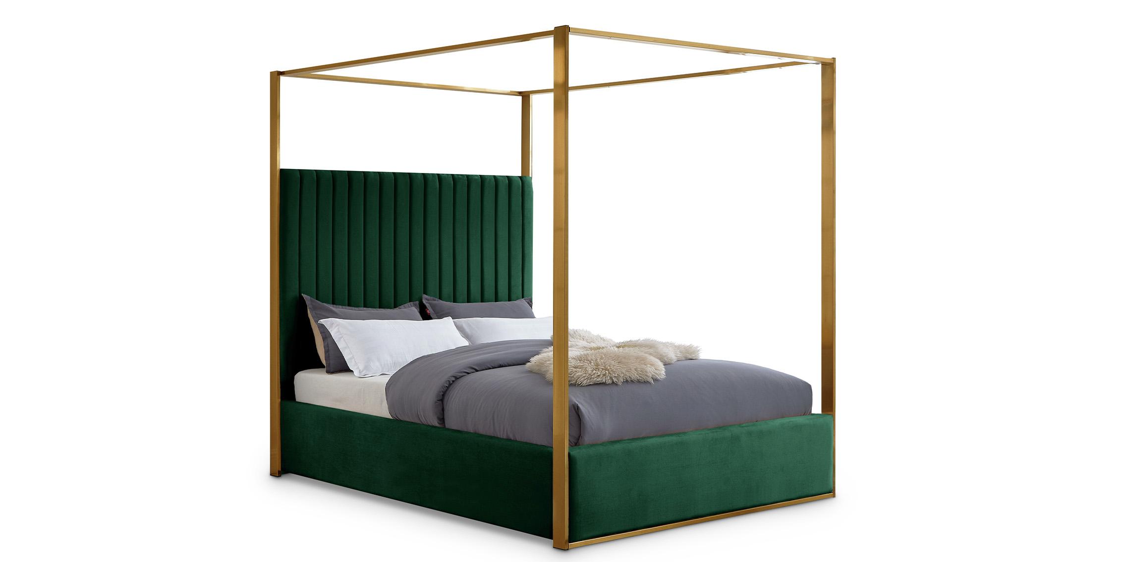 Contemporary, Modern Poster Bed JONES JonesGreen-Q JonesGreen-Q in Green, Gold Velvet