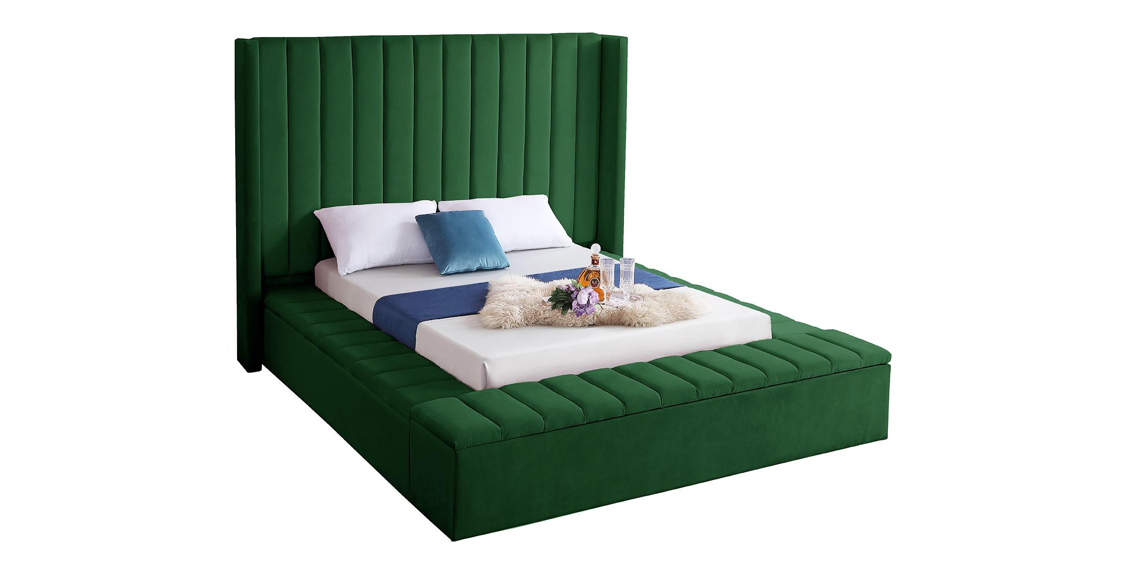 

    
Green Velvet Channel Tufted Storage Queen Bed KIKI Meridian Contemporary Modern

