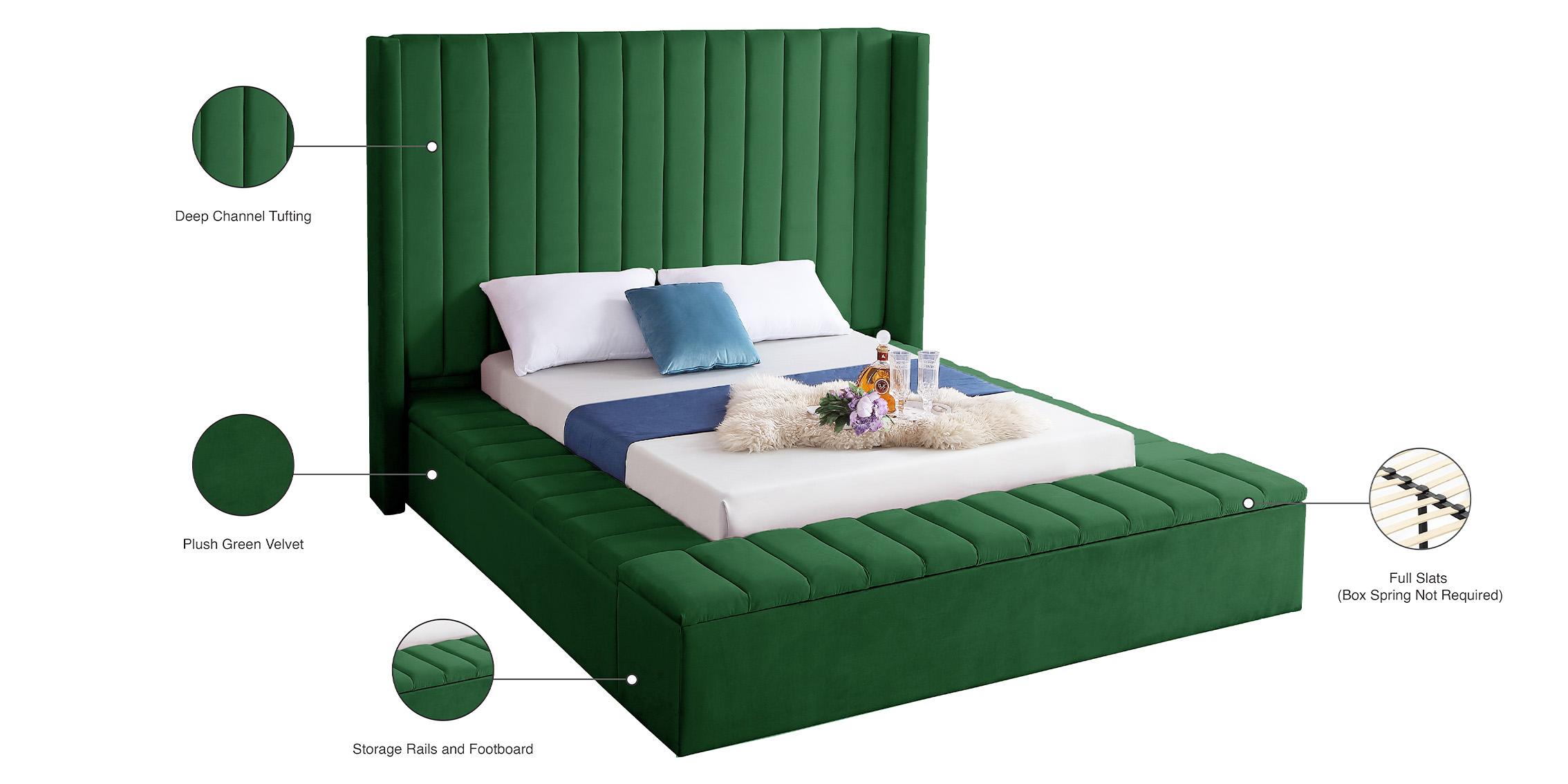 

    
 Order  Green Velvet Channel Tufted Storage Queen Bed KIKI Meridian Contemporary Modern
