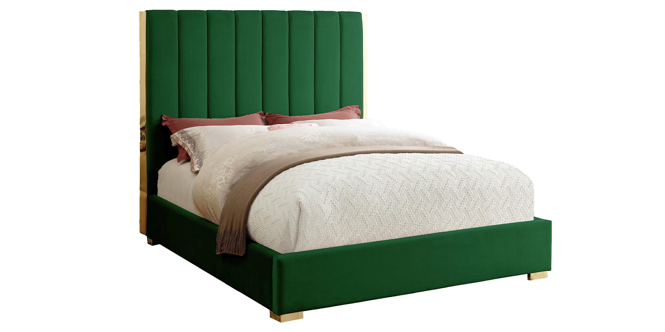 Contemporary Platform Bed BECCA Green-F BeccaGreen-F in Green Velvet