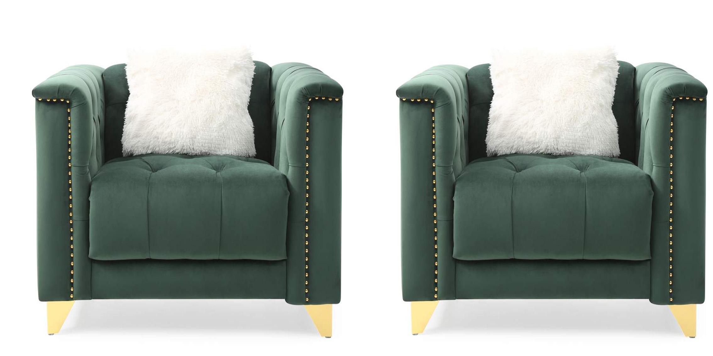 Contemporary, Modern Arm Chair Set RUSSELL GREEN RUSSELL-GREEN-CH -2PC in Green Fabric