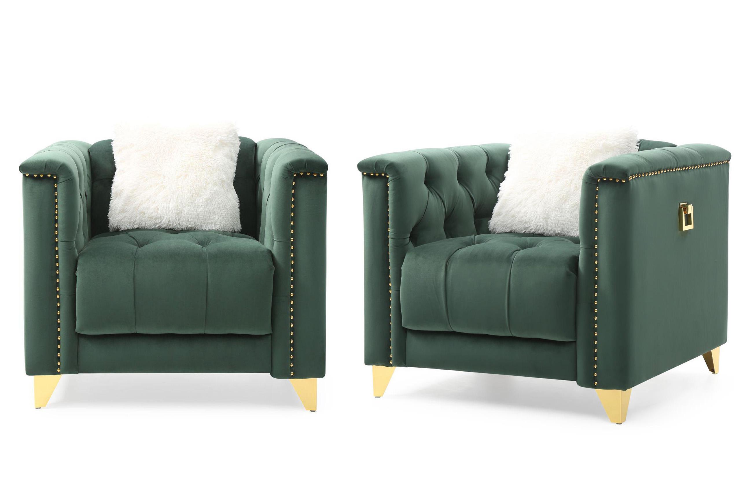 

    
Green Velvet Crystal Tufted Chair Set 2P RUSSELL Galaxy Home Contemporary Modern
