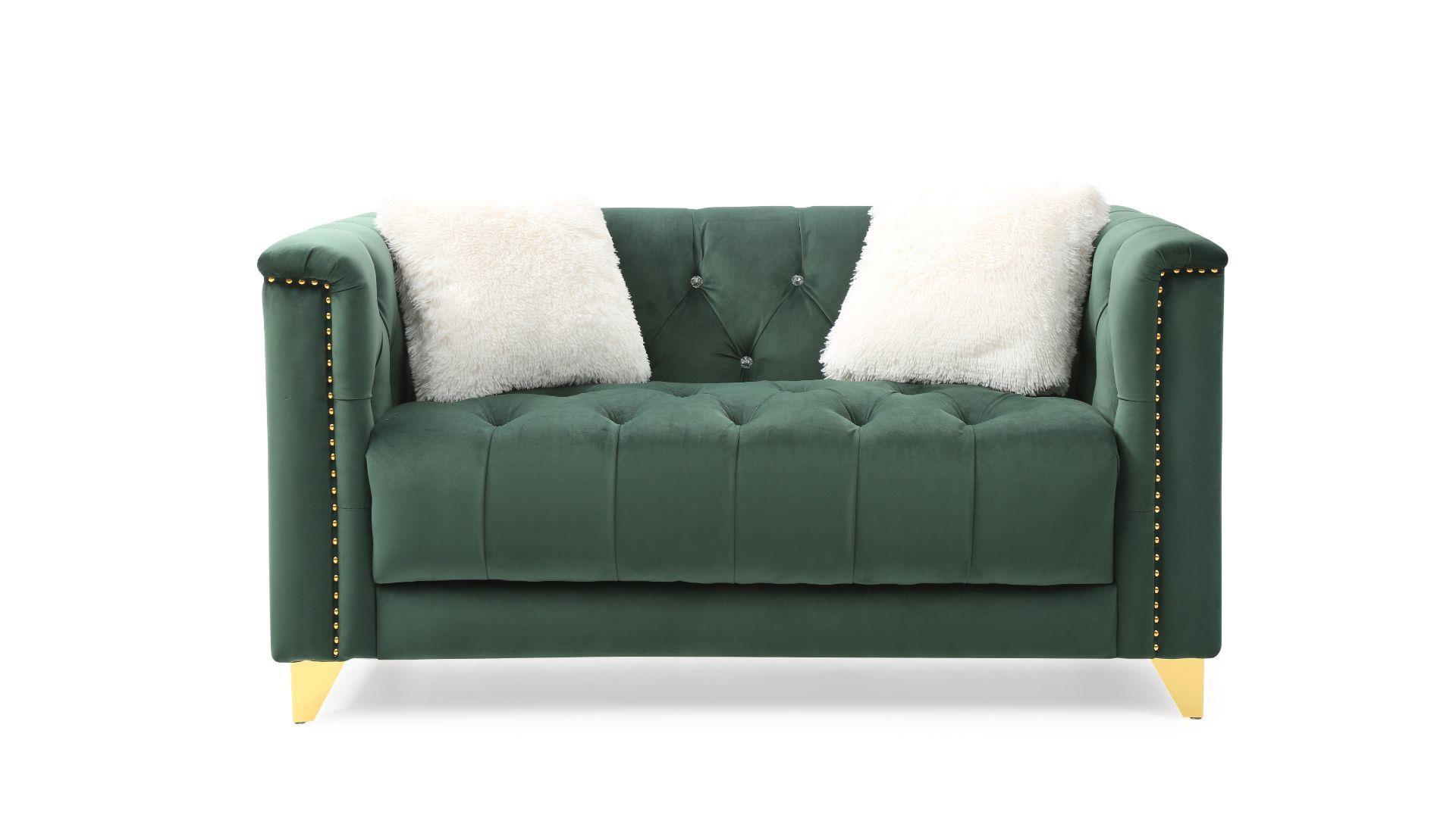 

    
Green Velvet Crystal Tufted Loveseat RUSSELL Galaxy Home Contemporary Modern

