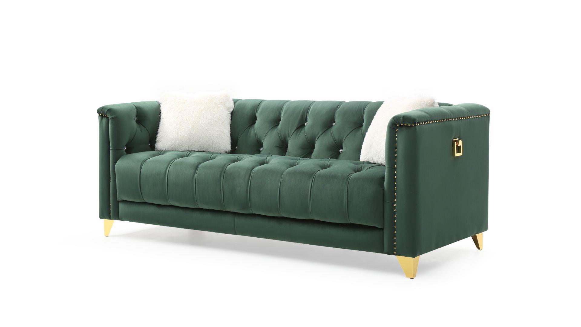 

    
Green Velvet Crystal Tufted Sofa Set 2P RUSSELL Galaxy Home Modern
