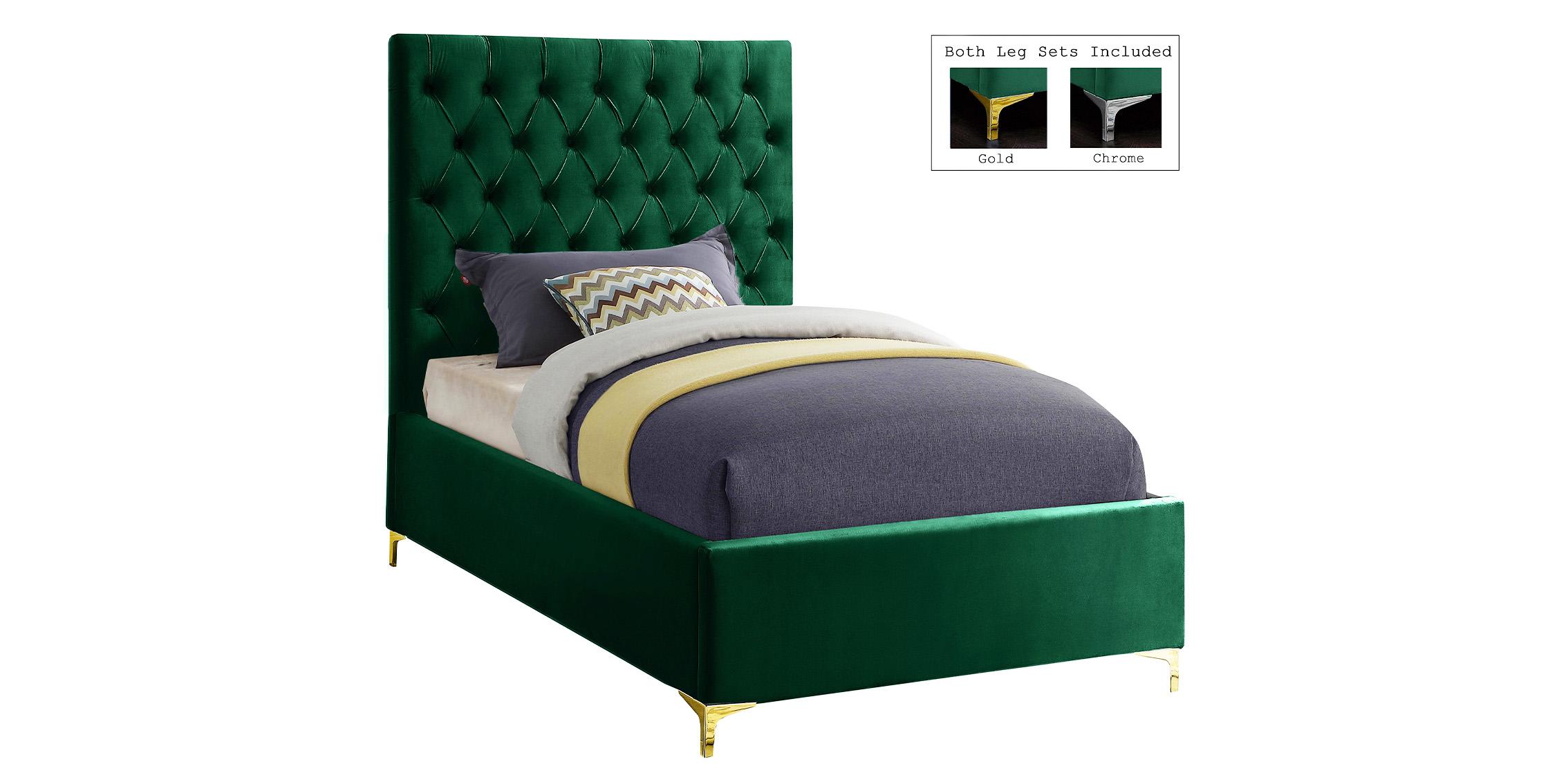 Contemporary, Modern Platform Bed CRUZ Green-T CruzGreen-T in Green Velvet