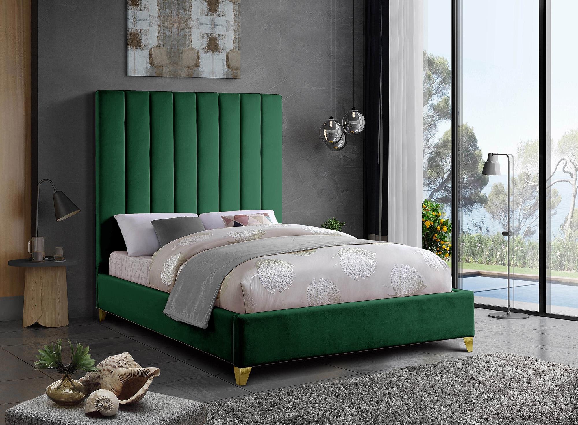 

    
Green Velvet Channel Tufted King Bed VIA ViaGreen-K Meridian Contemporary Modern
