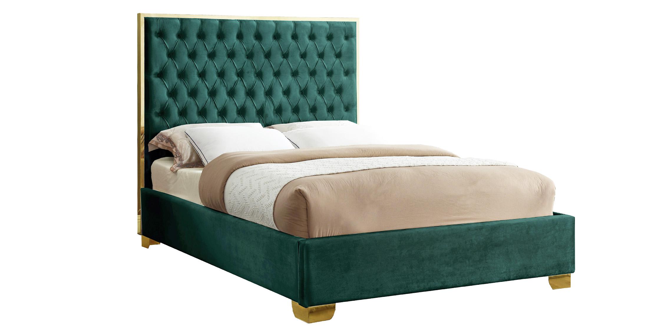 Contemporary Platform Bed LanaGreen-Q LanaGreen-Q in Green Velvet