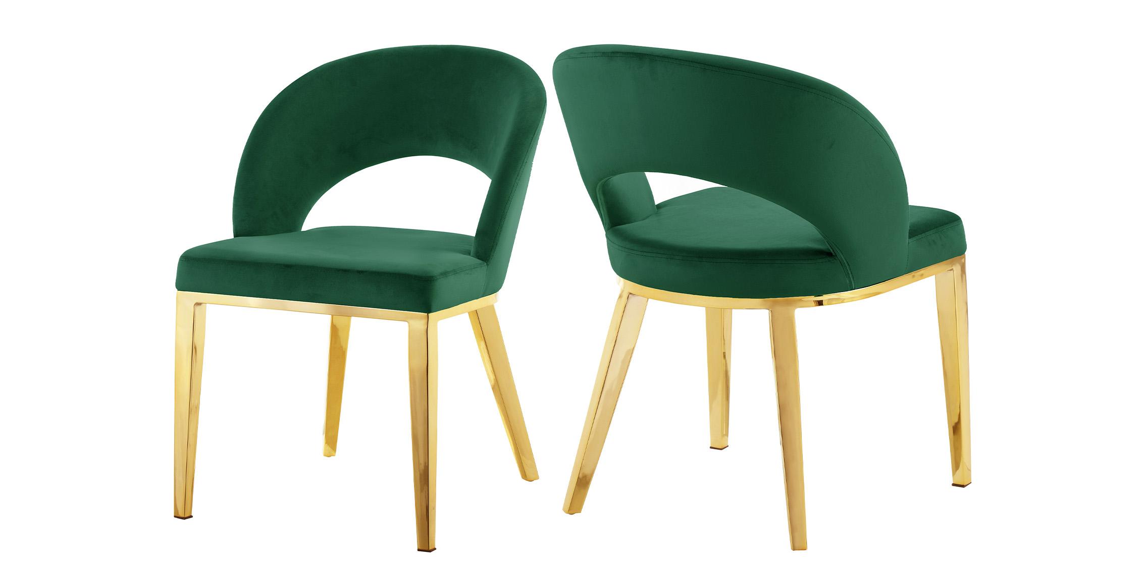 Contemporary Dining Chair Set ROBERTO 765Green 765Green-C-Set-2 in Green, Gold Velvet