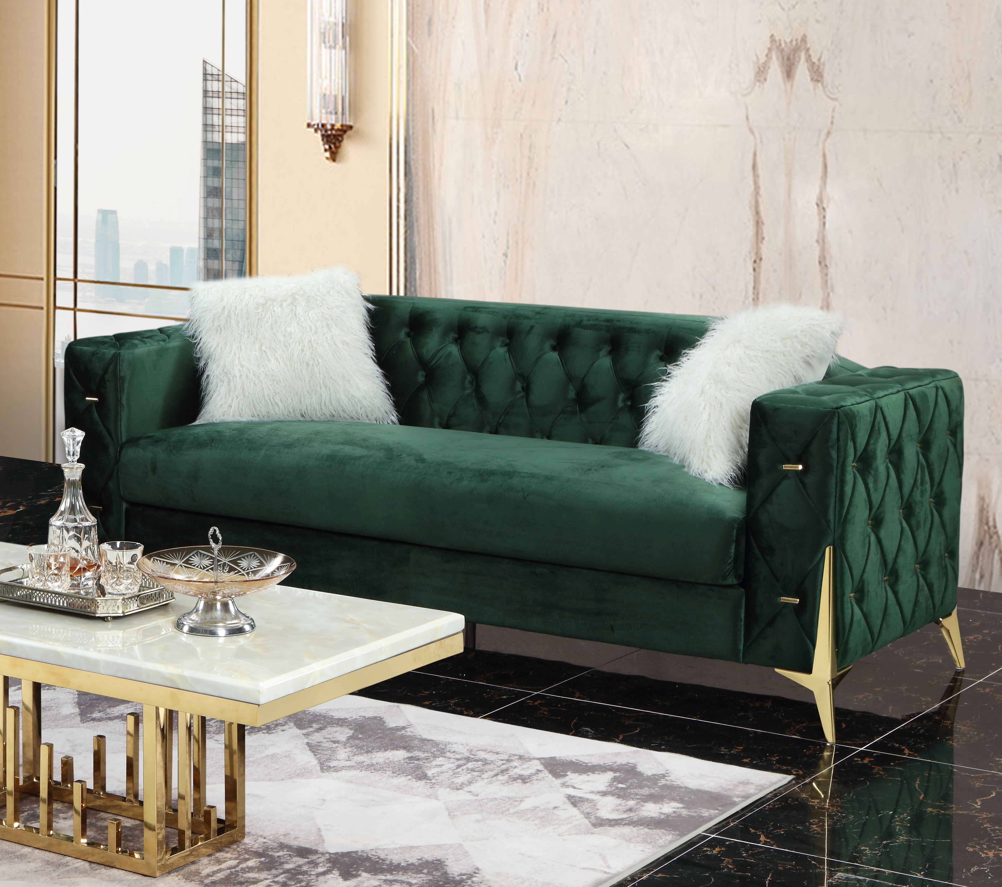 

    
Green Velvet & Gold Finish Sofa Modern Cosmos Furniture Emerald
