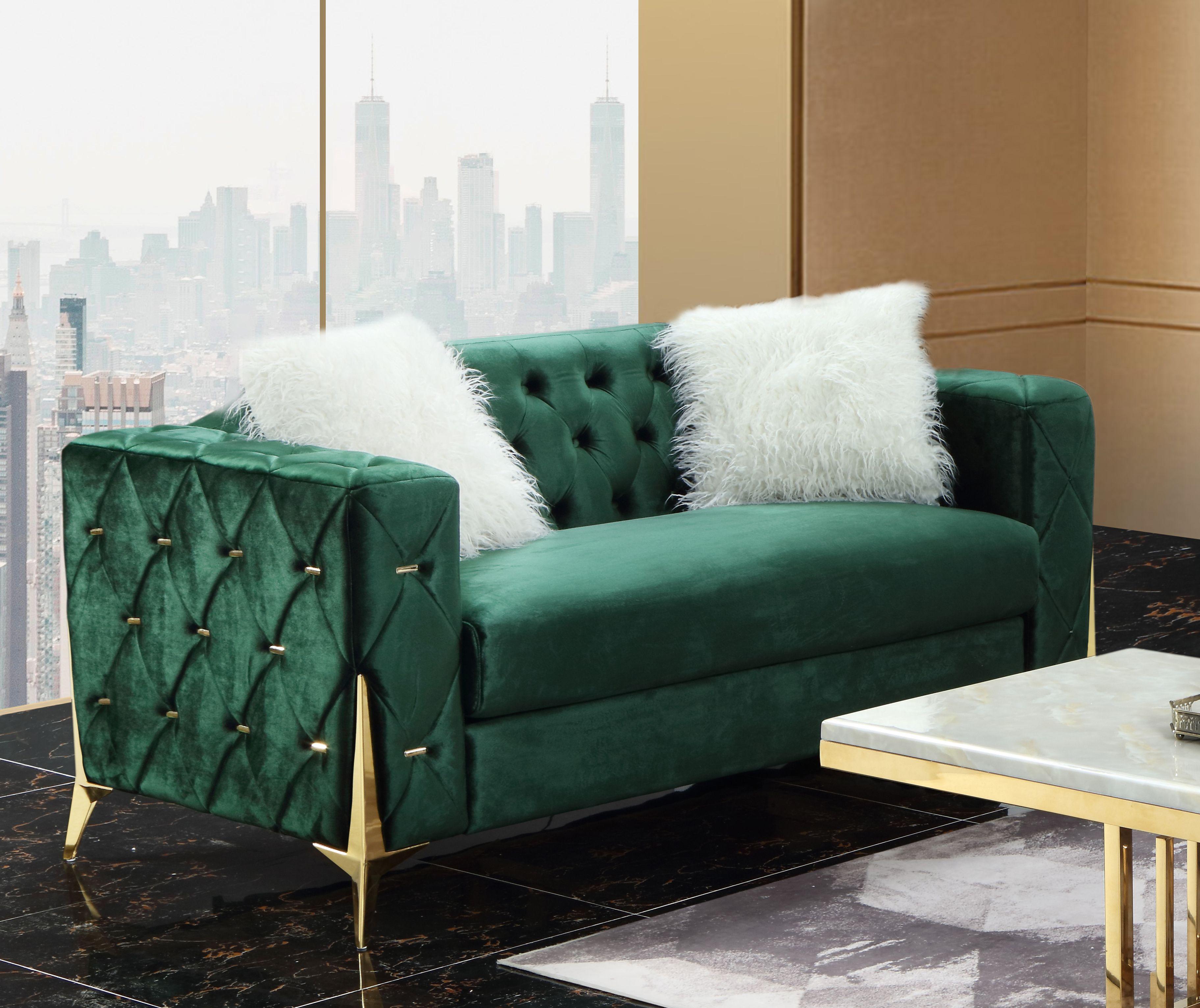 

    
Green Velvet & Gold Finish Sofa Set 2Pcs Modern Cosmos Furniture Emerald
