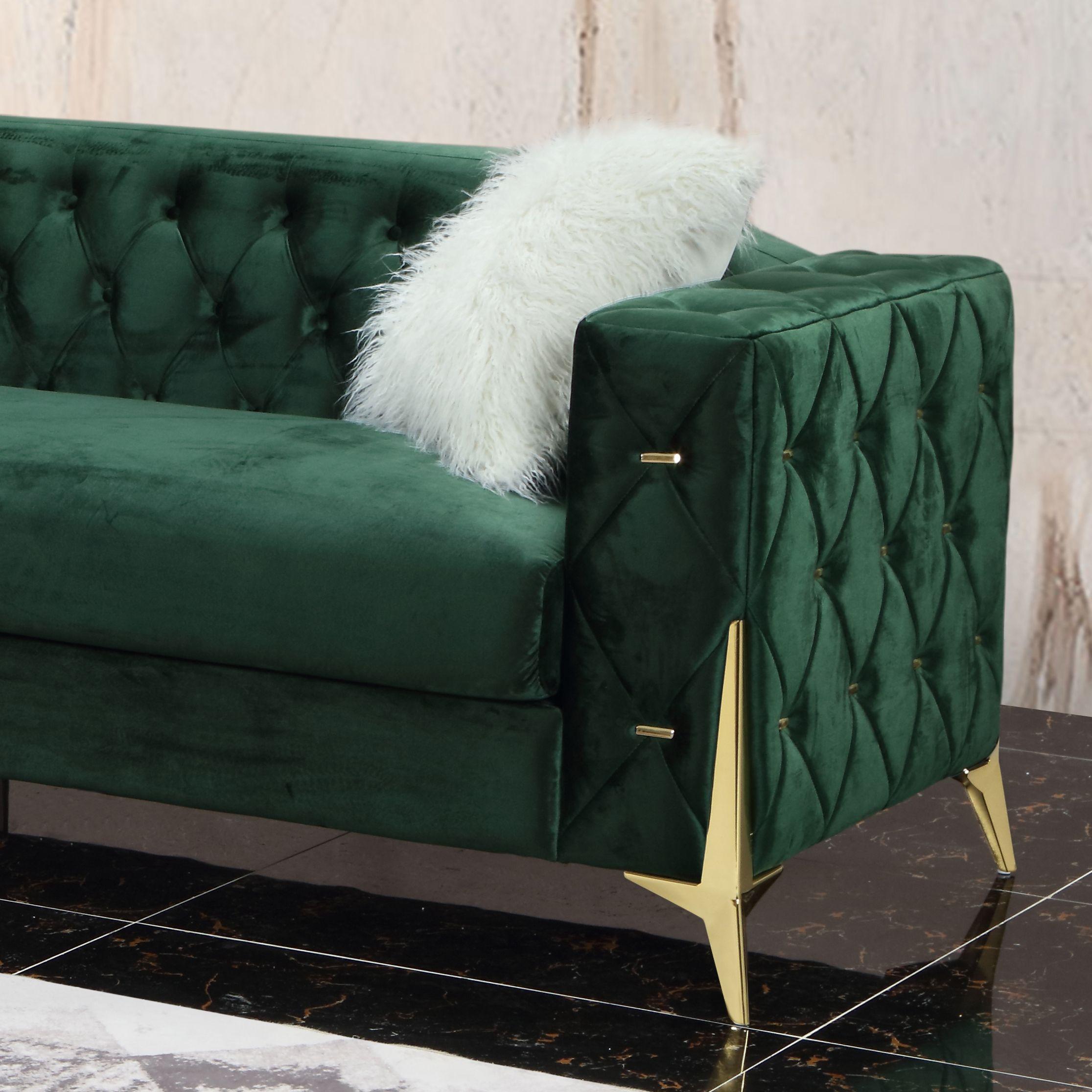 

    
Emerald-Set-2 Green Velvet & Gold Finish Sofa Set 2Pcs Modern Cosmos Furniture Emerald
