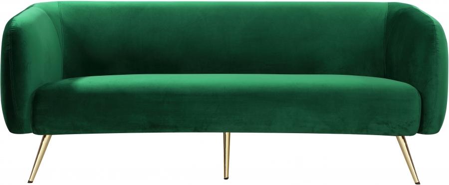

    
Green Velvet Gold Metal Legs Sofa Contemporary Meridian Furniture Harlow

