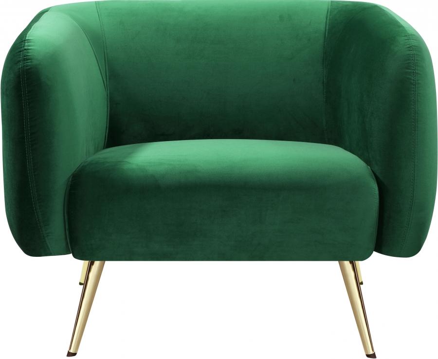 

    
 Order  Green Velvet Gold Metal Legs Sofa Loveseat & Chair Meridian Furniture Harlow
