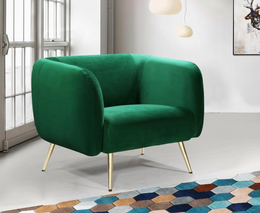 

    
 Photo  Green Velvet Gold Metal Legs Sofa Loveseat & Chair Meridian Furniture Harlow
