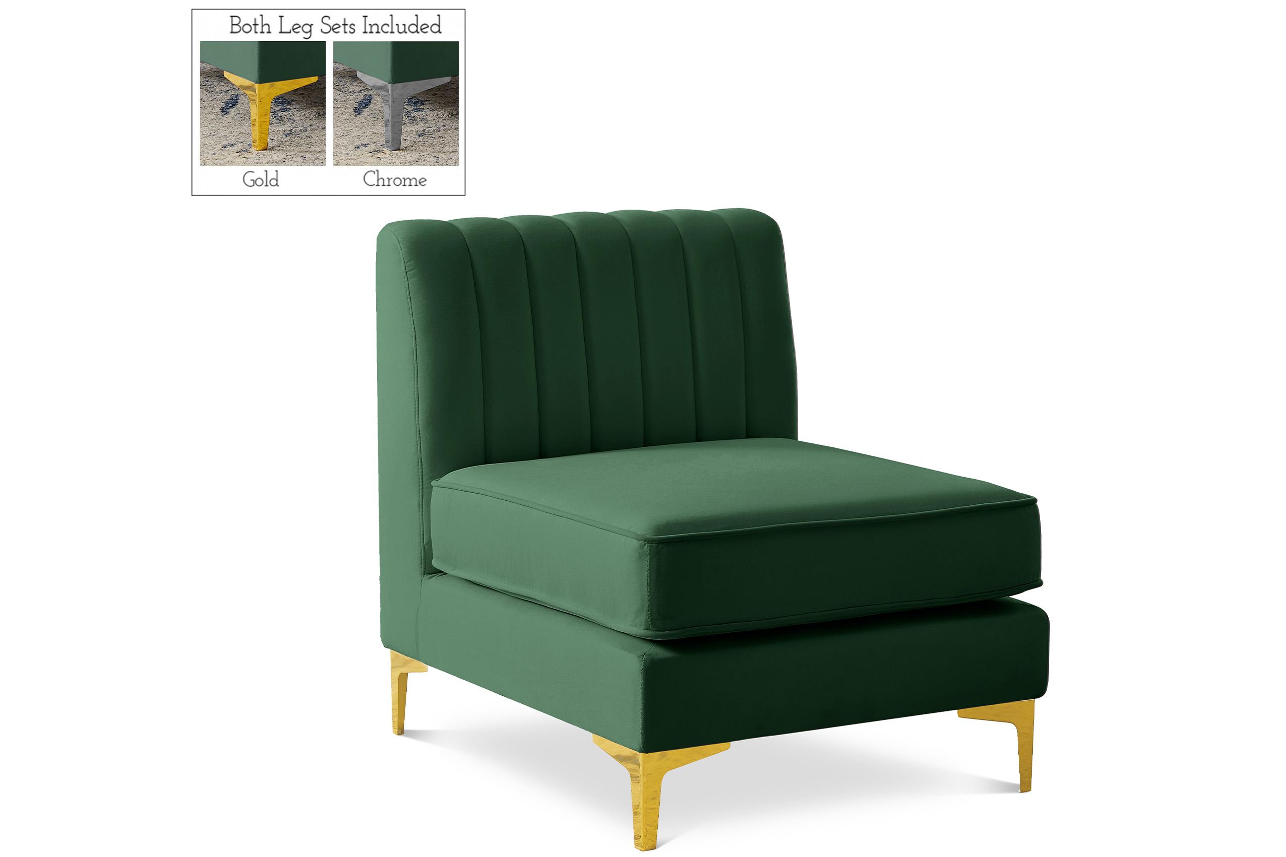 

    
GREEN Velvet Tufted Modular Armless Chair ALINA 604Green-Armless Meridian Modern
