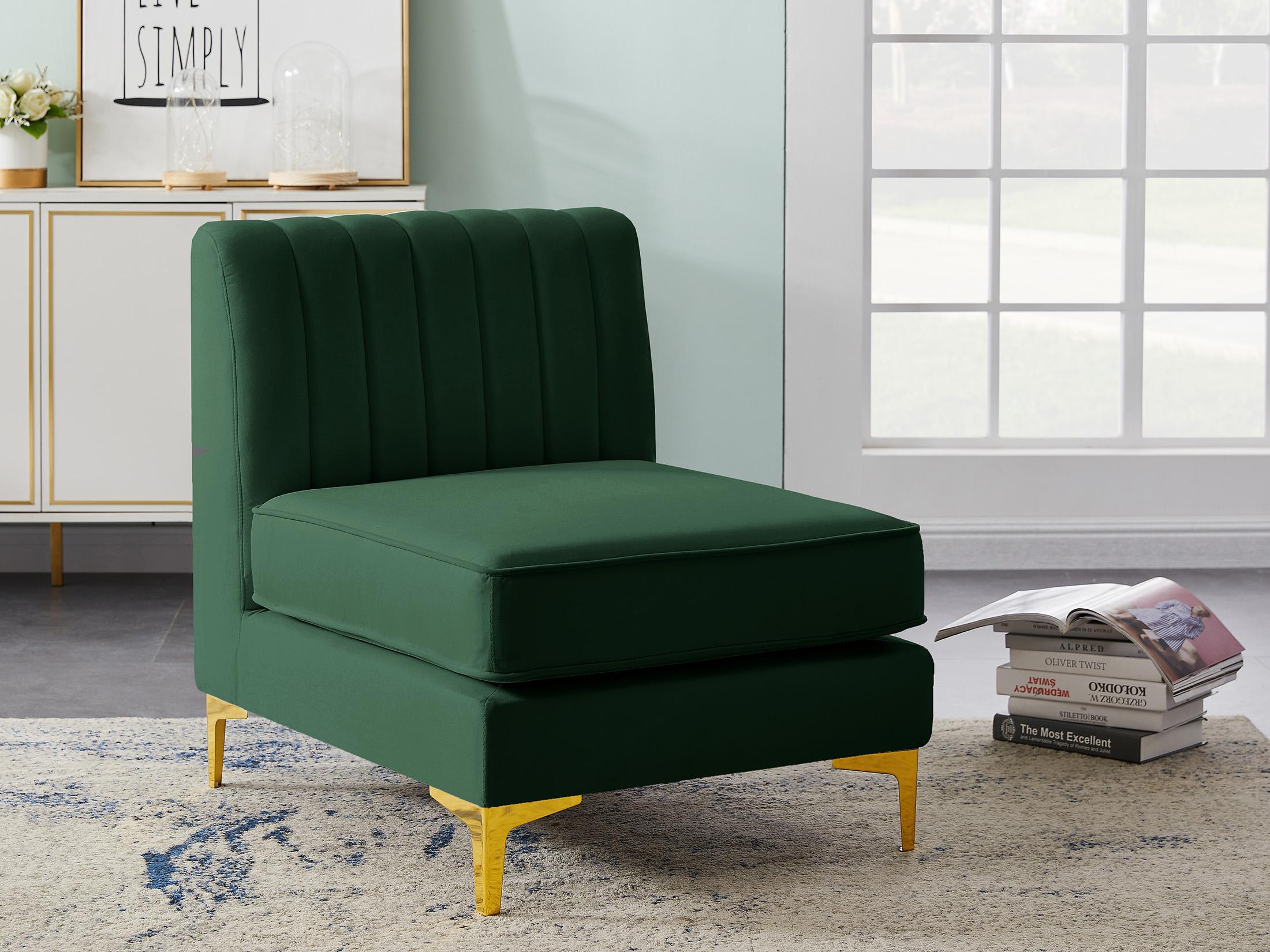 

    
GREEN Velvet Tufted Modular Armless Chair ALINA 604Green-Armless Meridian Modern
