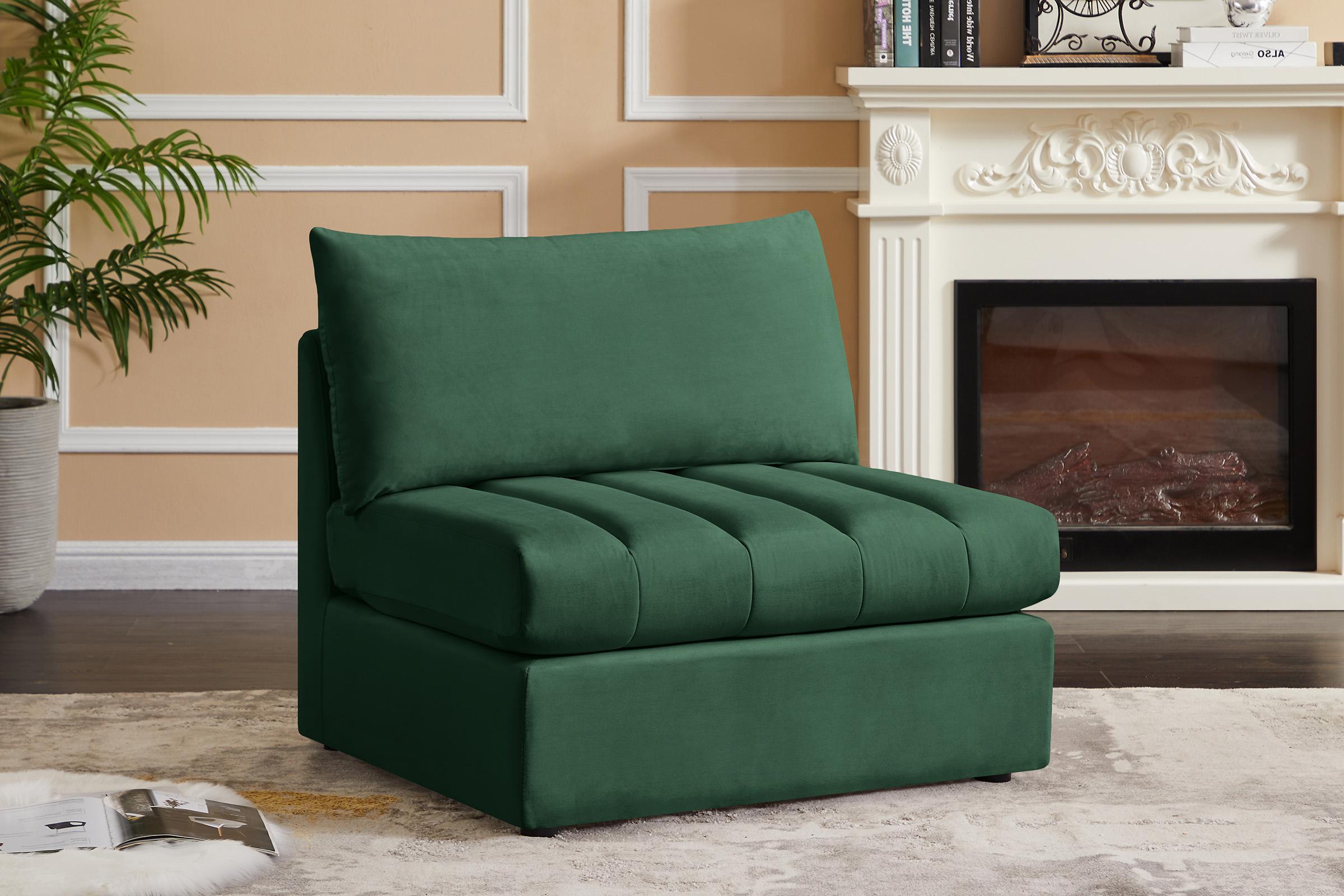 

    
GREEN Velvet Tufted Modular Armless Chair JACOB 649Green-Armless Meridian

