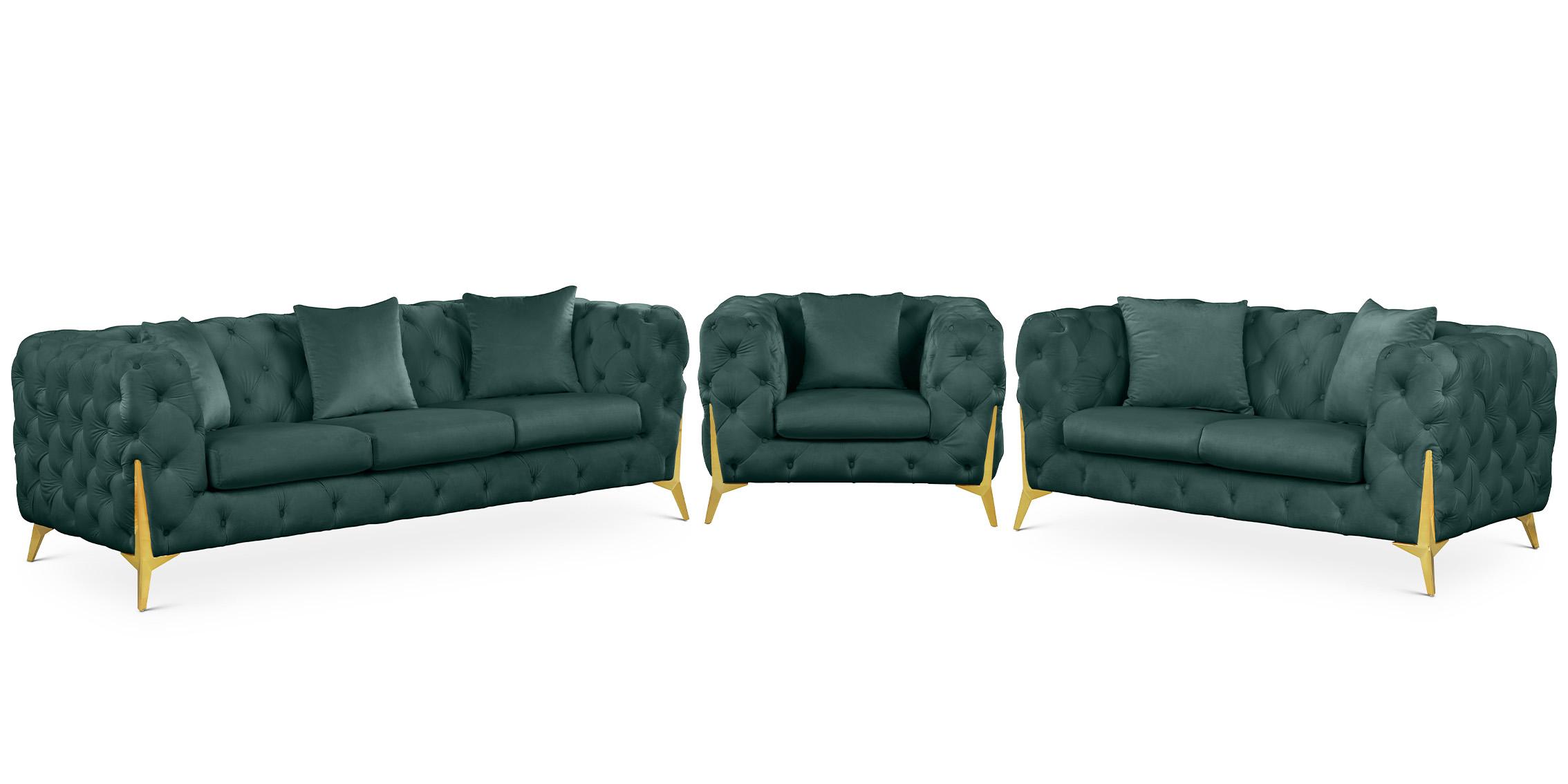

    
Green Velvet Tufted Sofa Set 3Pcs KINGDOM 695Green Meridian Contemporary Modern
