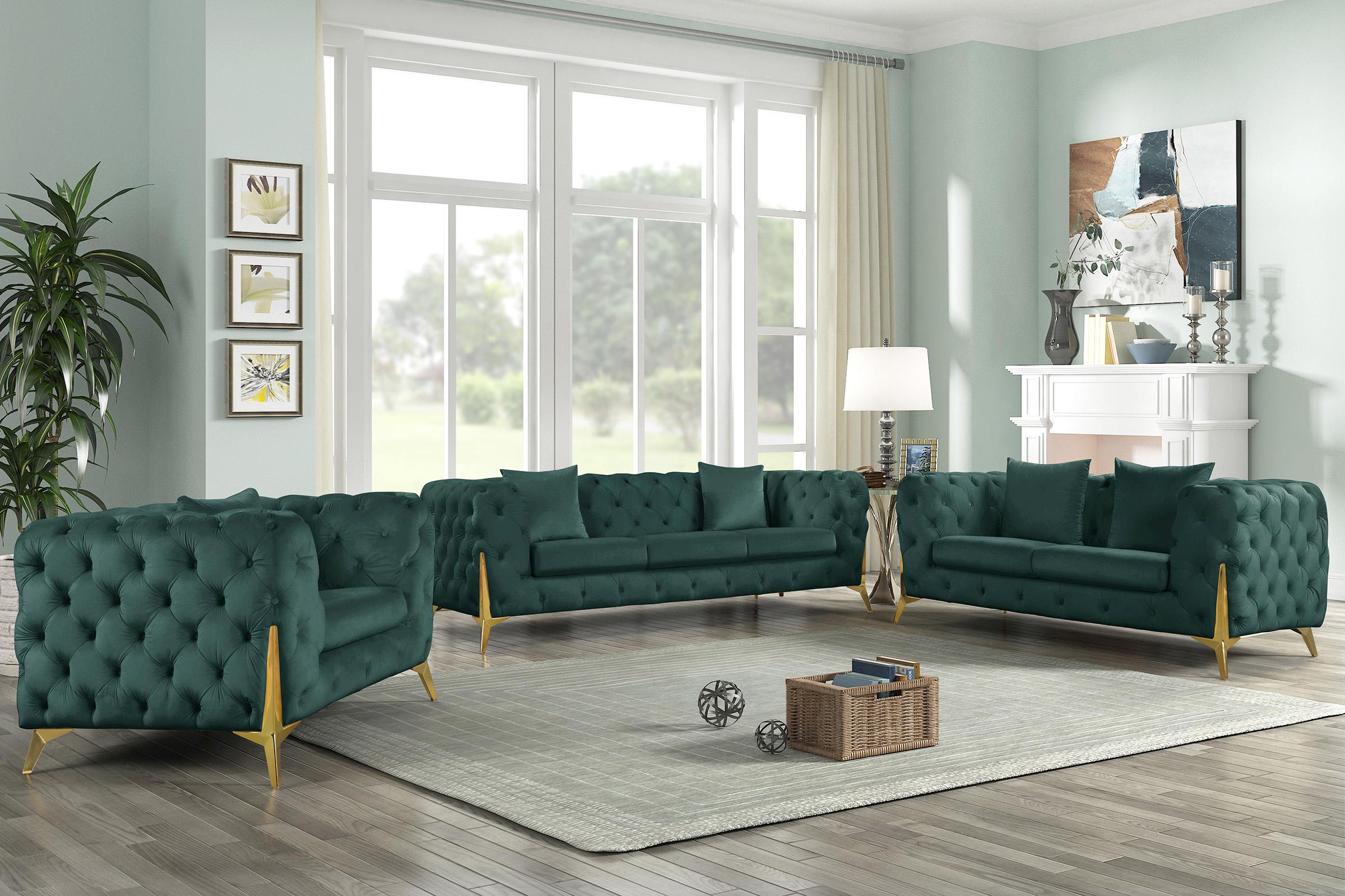 

    
Green Velvet Tufted Sofa Set 3Pcs KINGDOM 695Green Meridian Contemporary Modern
