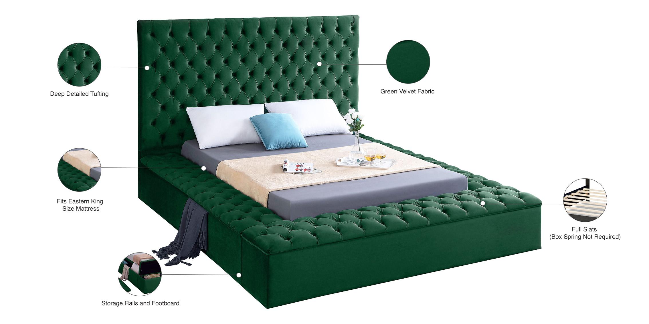 

    
 Order  Green Velvet Tufted Storage Queen Bed BLISS Meridian Contemporary Modern

