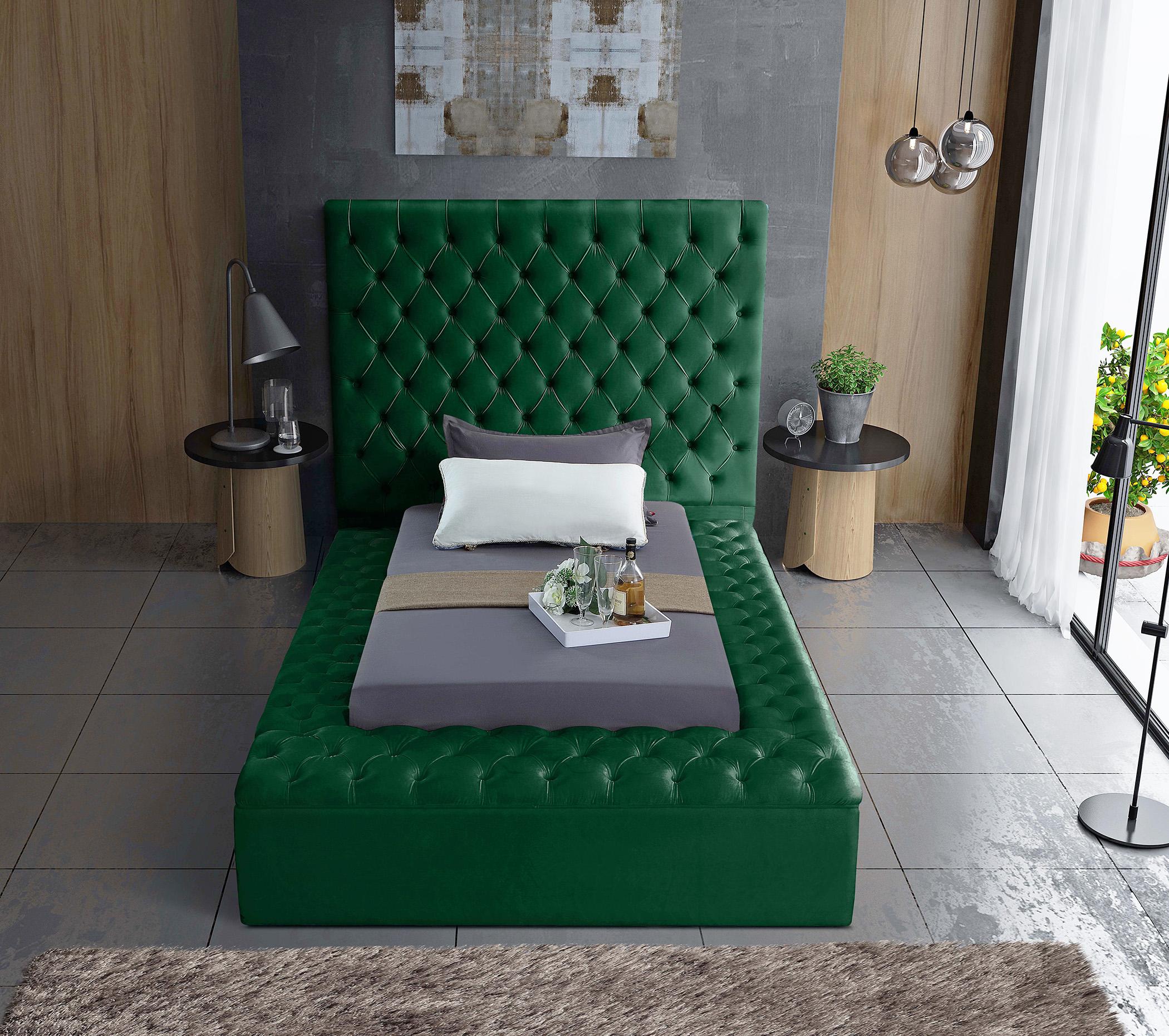 

    
BlissGreen-T Green Velvet Tufted Storage Twin Bed BLISS Meridian Contemporary Modern
