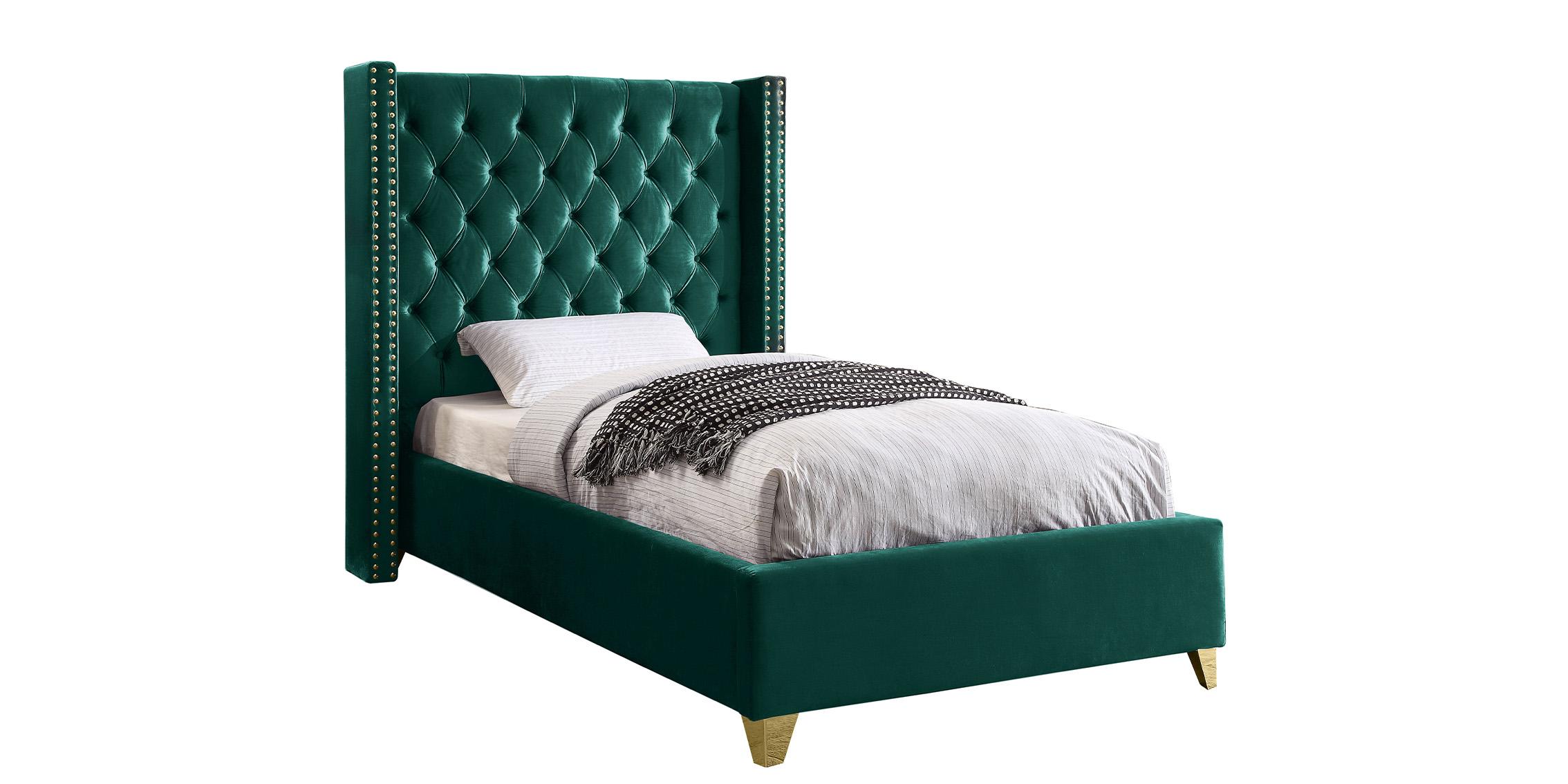 Contemporary, Modern Platform Bed BAROLO Green-T BaroloGreen-T in Green Velvet
