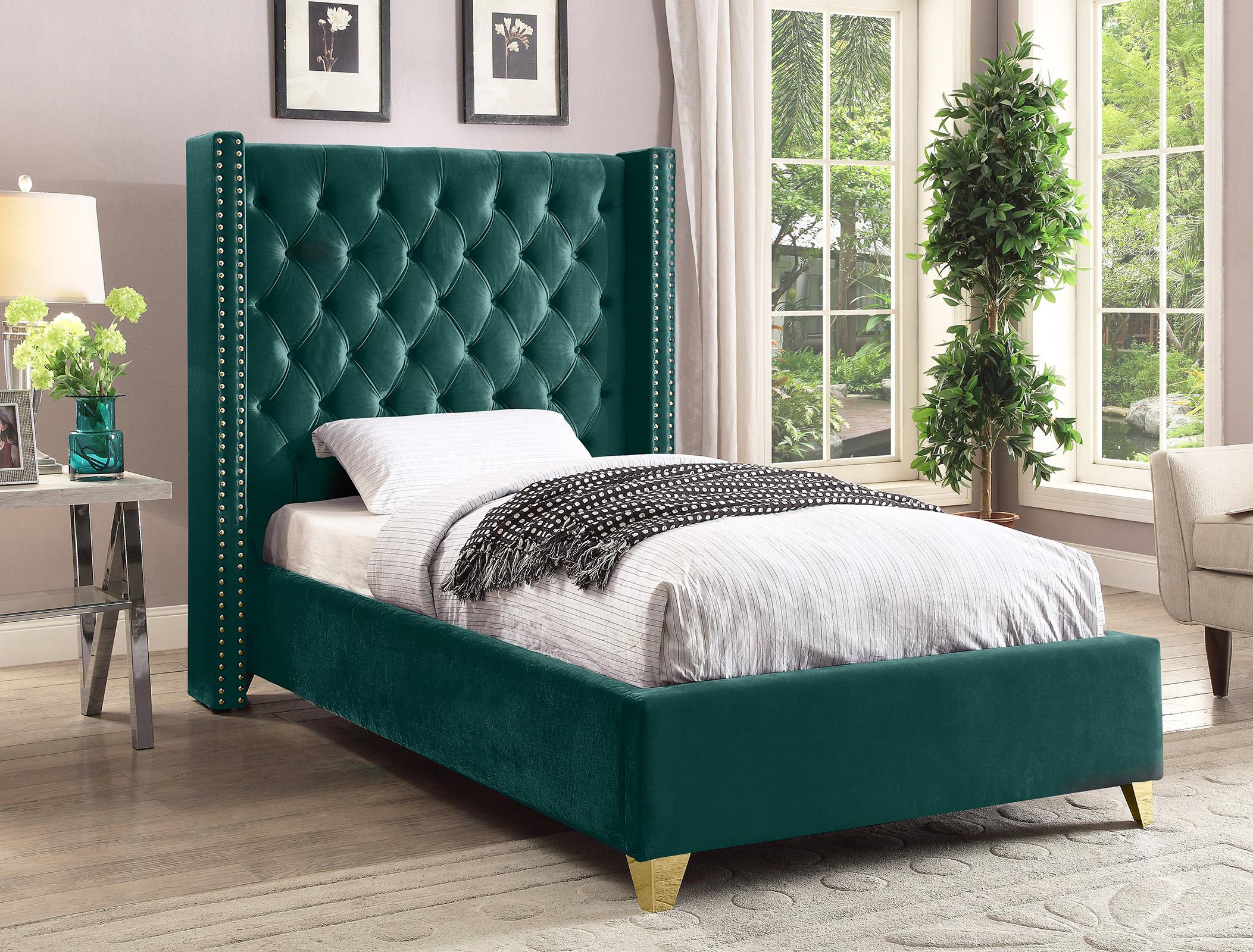 

    
Green Velvet Tufted Twin Bed BAROLO Green-T Meridian Modern Contemporary
