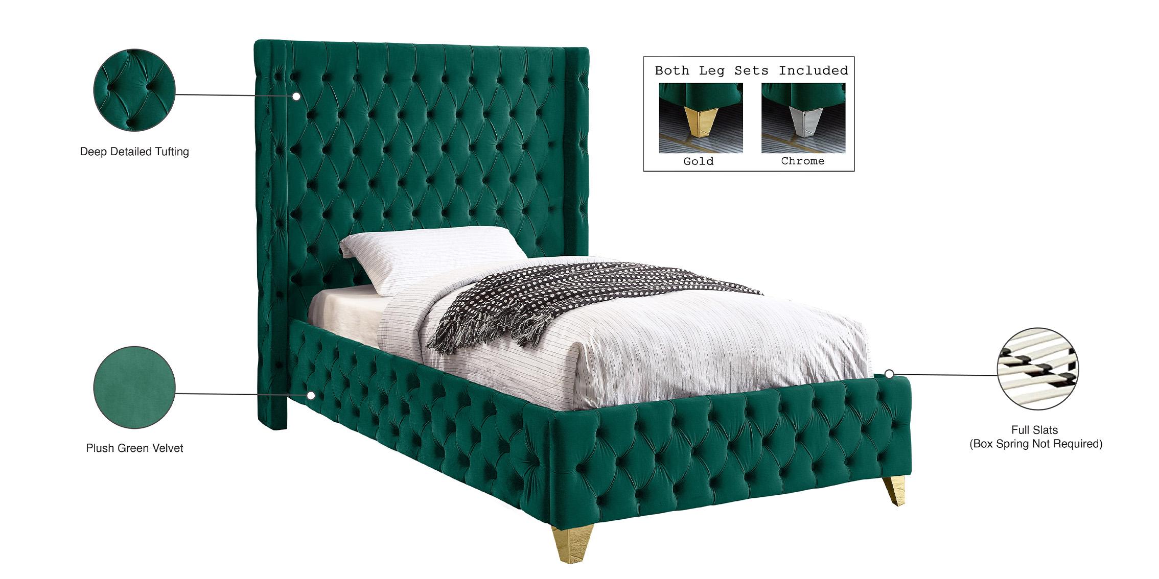 

        
Meridian Furniture SAVAN SavanGreen-T Platform Bed Chrome/Green/Gold Velvet 094308255125

