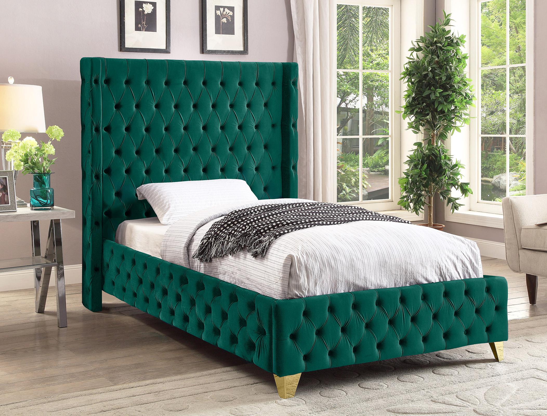 

    
Green Velvet Tufted Twin Bed SAVAN SavanGreen-T Meridian Modern Contemporary
