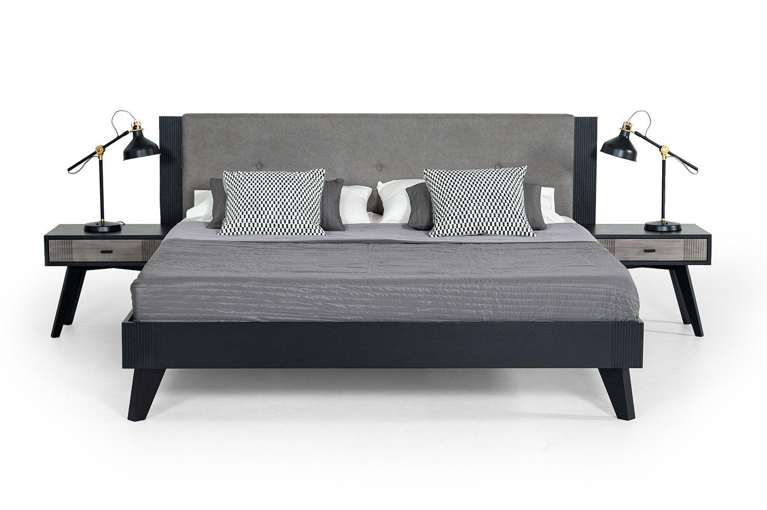 Contemporary, Modern Panel Bedroom Set Panther VGMABR-77-BED VGMABR-77-BED-2N-3PC-K in Gray, Black Fabric