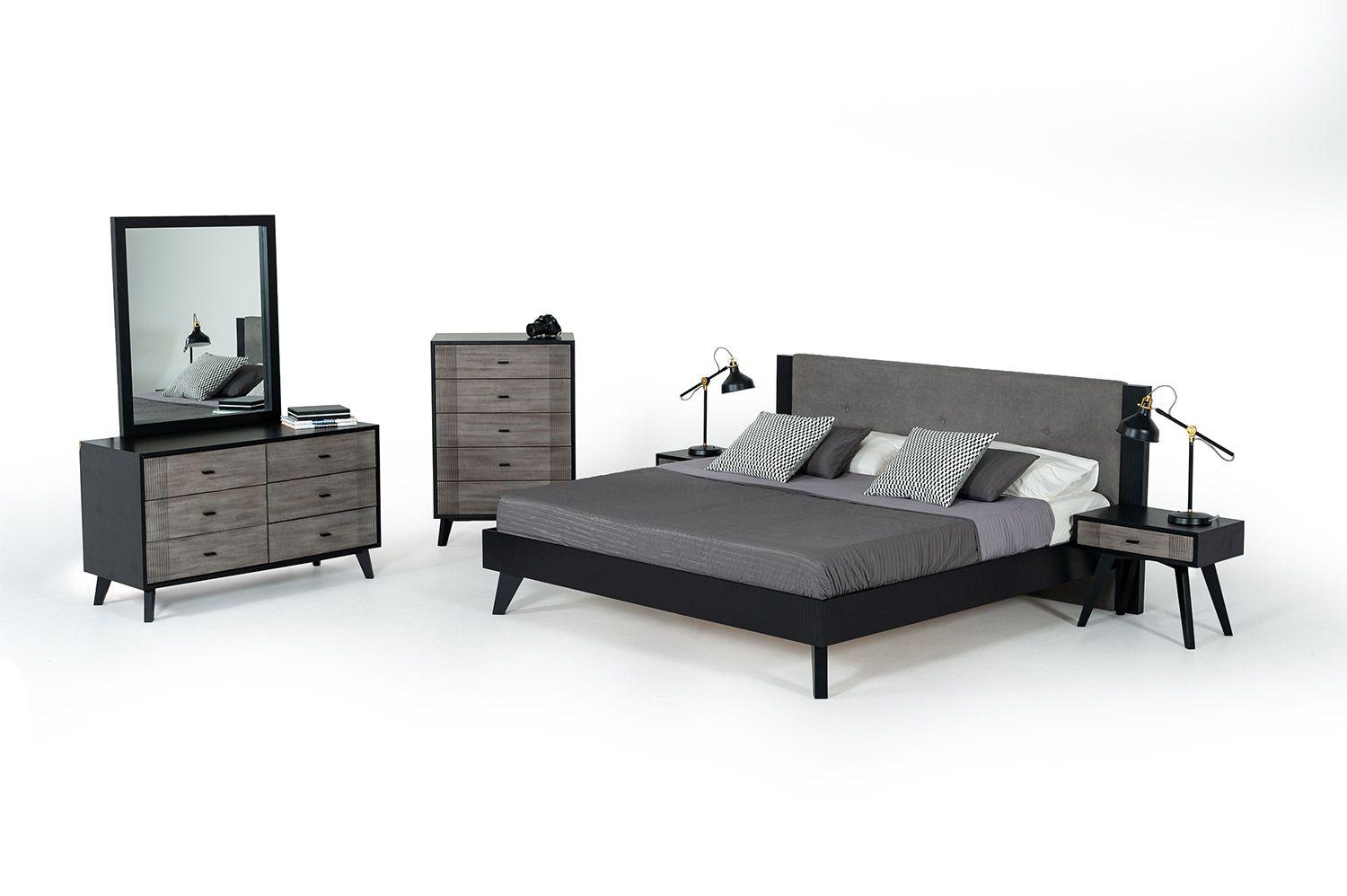 Contemporary, Modern Panel Bedroom Set Panther VGMABR-77-SET VGMABR-77-SET-5pcs-K in Gray, Black Fabric
