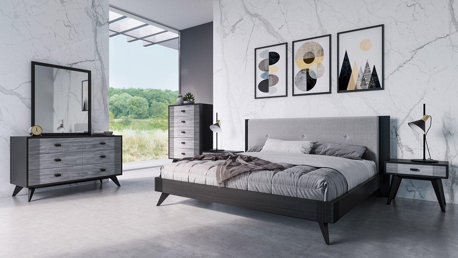 Contemporary, Modern Panel Bedroom Set Panther VGMABR-77-SET-6pcs in Gray, Black Fabric