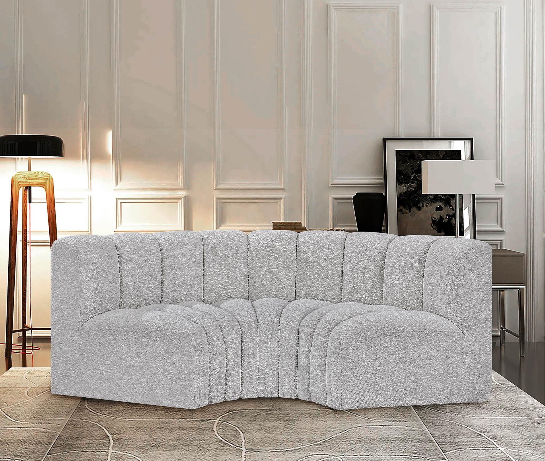 

    
Grey Boucle Channel Tufted Modular Sectional ARC 102Grey-S3C Meridian Modern
