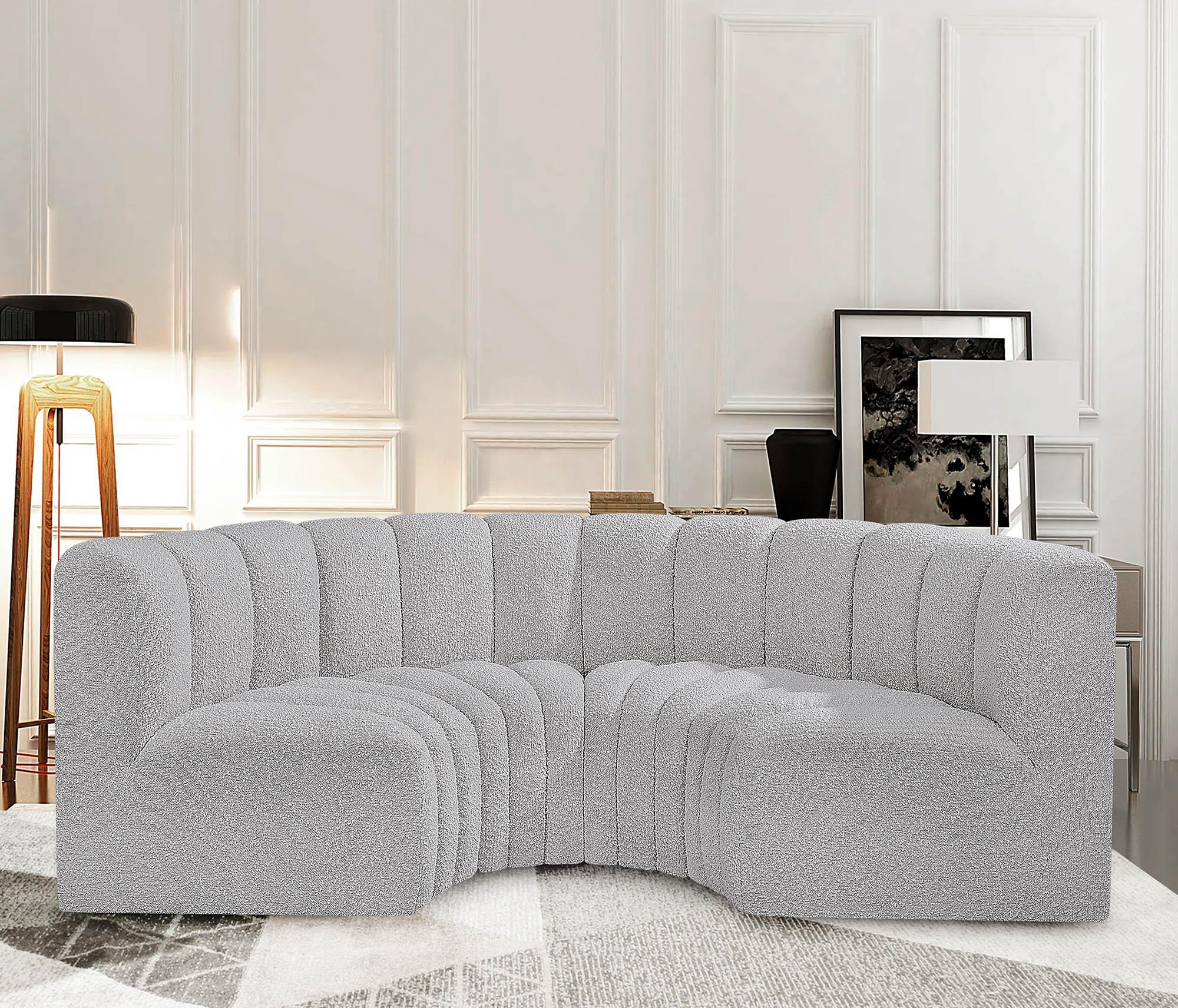 

    
Grey Boucle Channel Tufted Modular Sectional ARC 102Grey-S4C Meridian Modern
