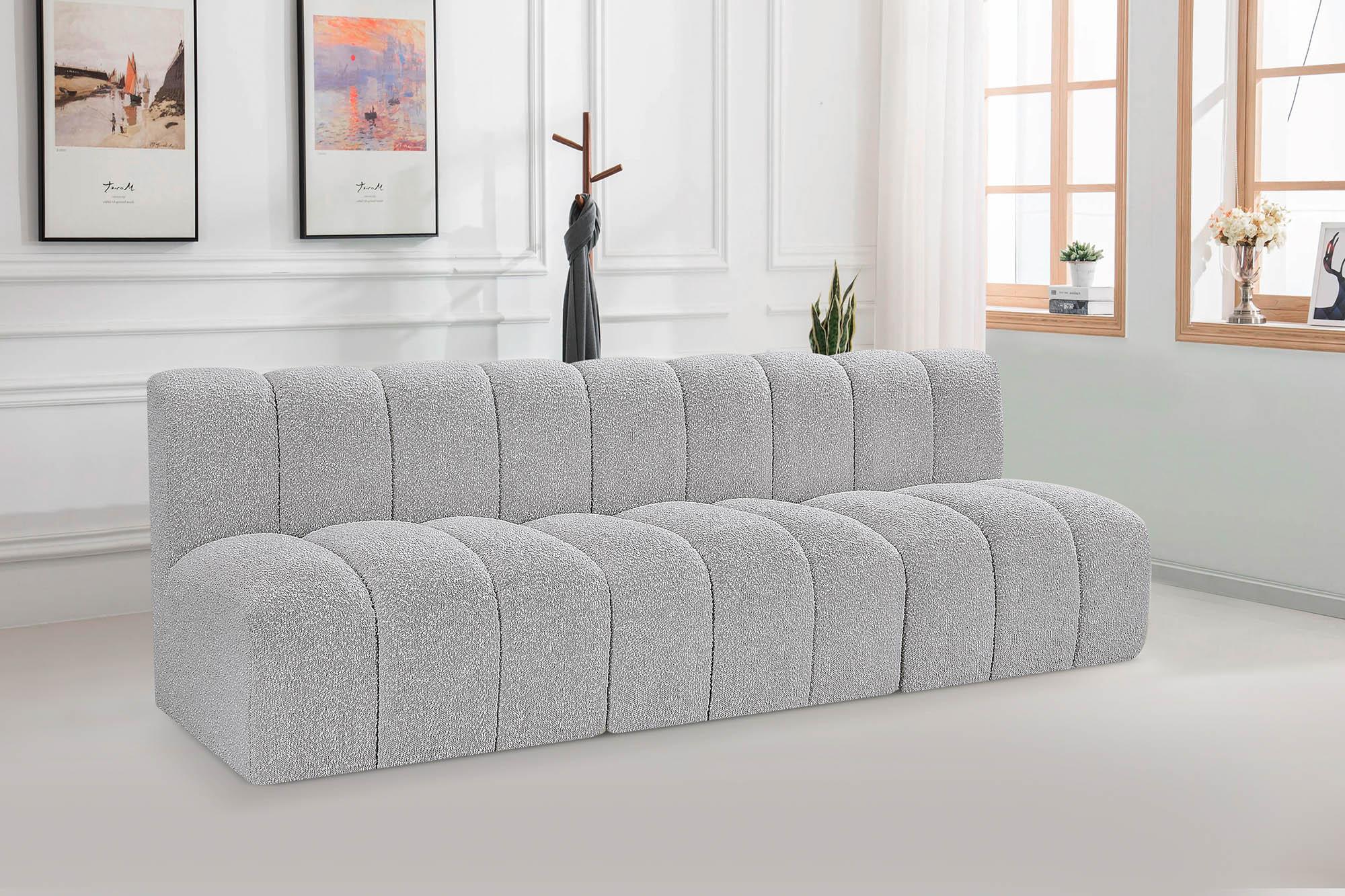 

    
Grey Boucle Channel Tufted Modular Sofa ARC 102Grey-S3F Meridian Contemporary
