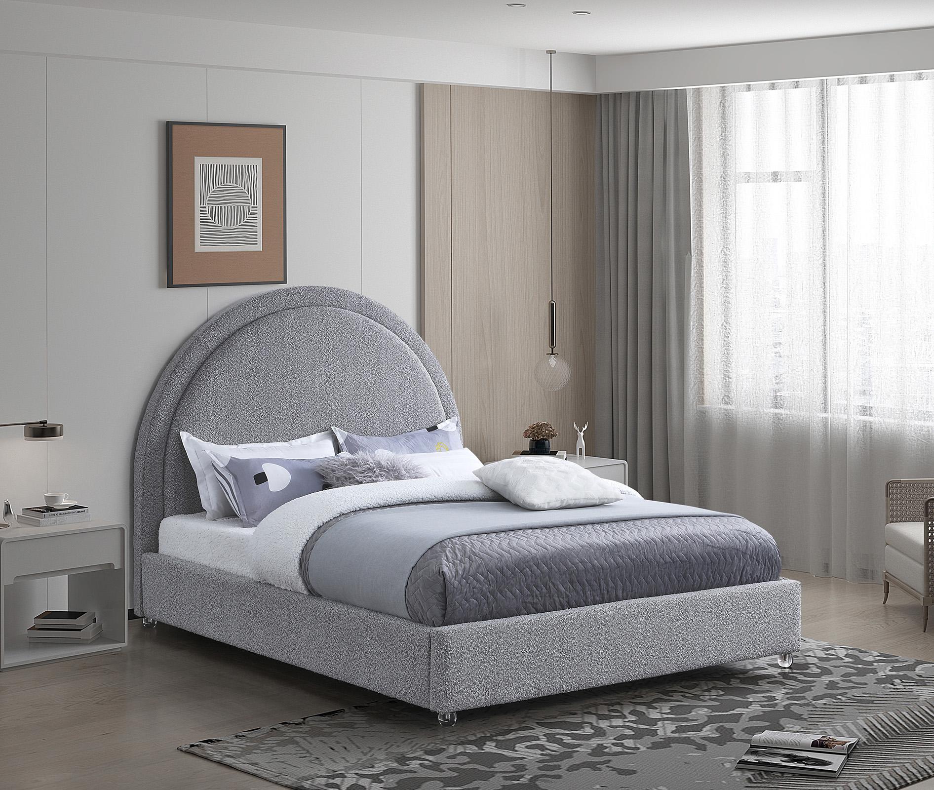 

    
Grey Boucle Fabric King Bed MILO MiloGrey-K Meridian Contemporary Modern
